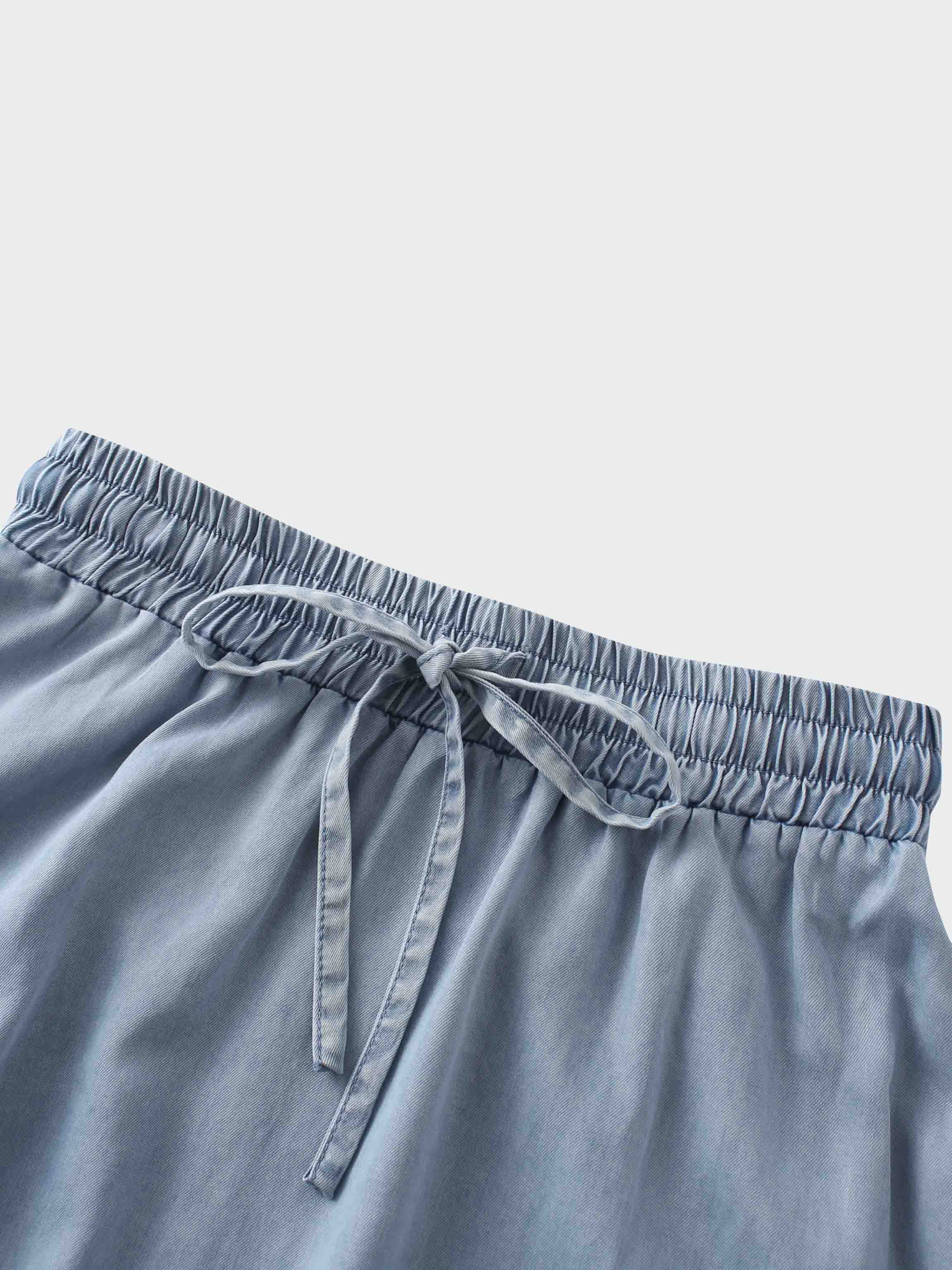 Drawstring Circle Skirt-Light Blue Denim