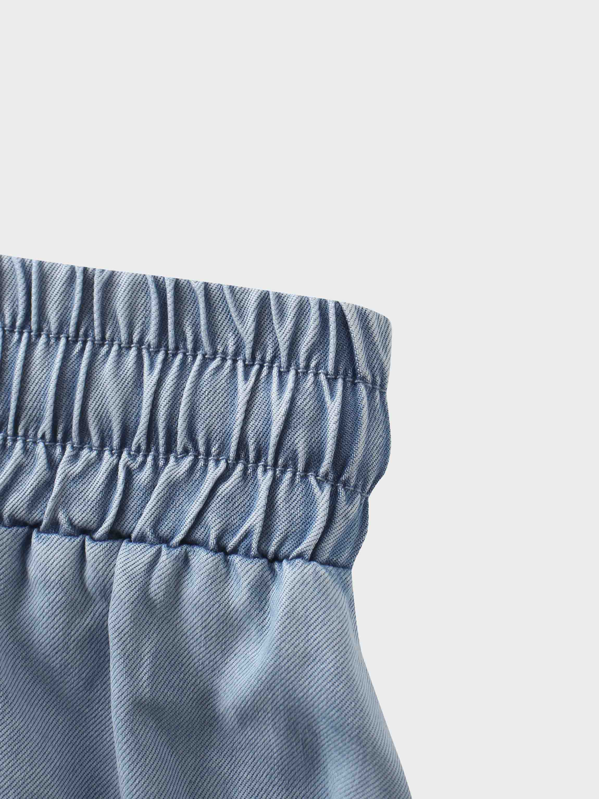 Drawstring Circle Skirt-Light Blue Denim