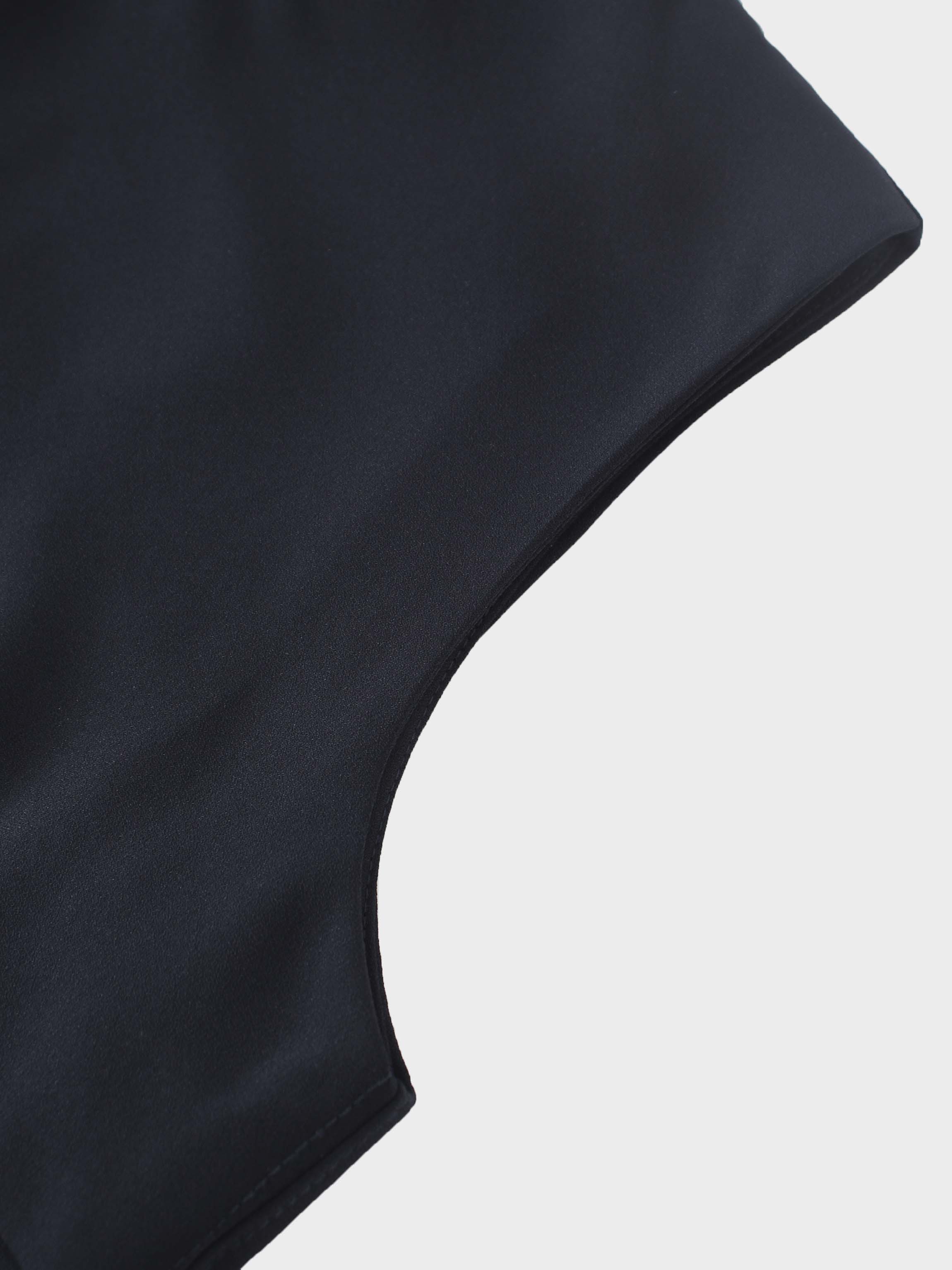 Faux Satin Crew Neck Slip Dress-Navy