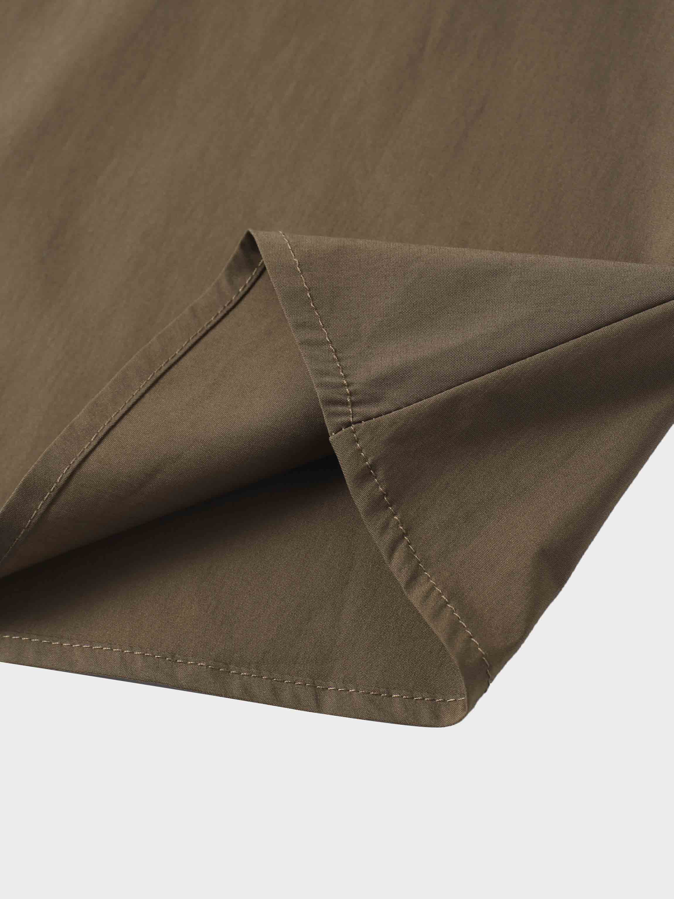 Button Down Cotton Blend Skirt-Brown