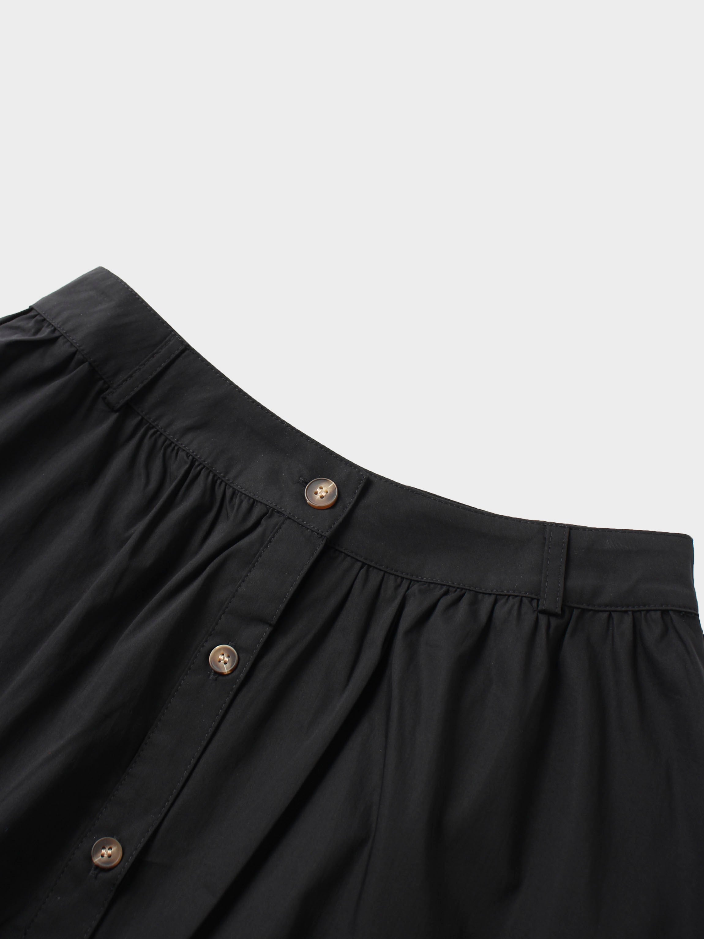 Button Down Cotton Blend Skirt-Black