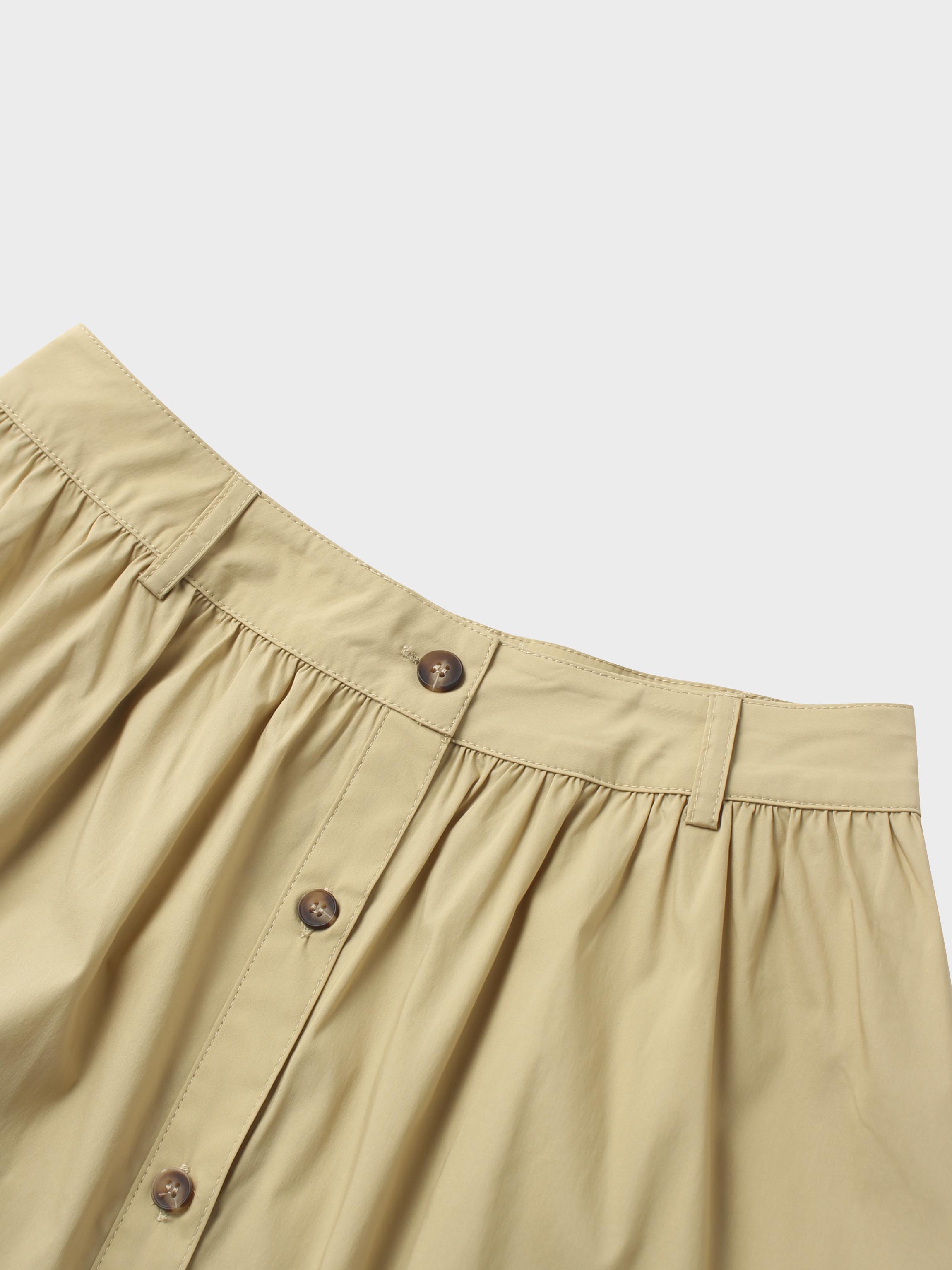 Button Down Cotton Blend Skirt-Tan