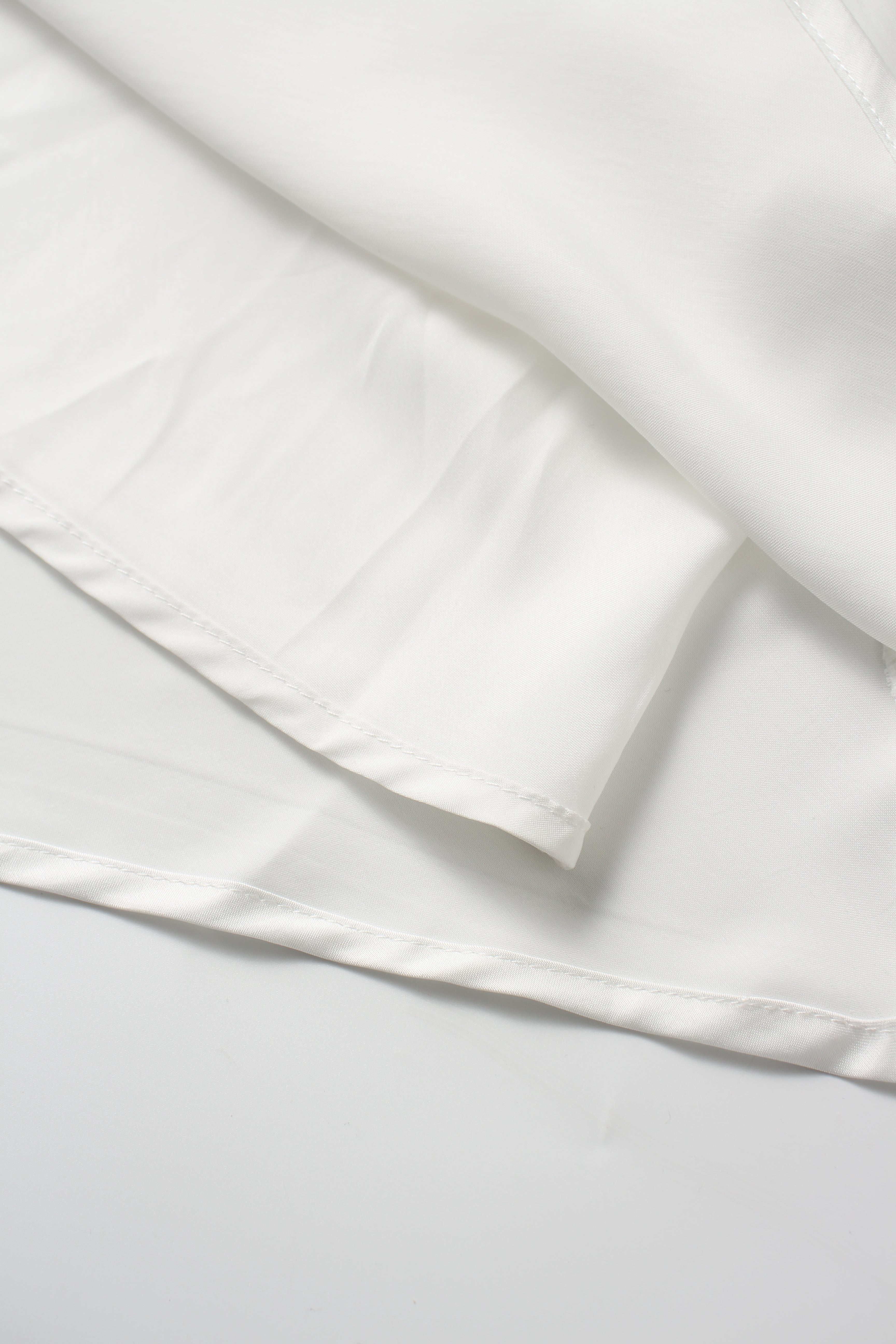 Faux Satin A-Line Skirt-White