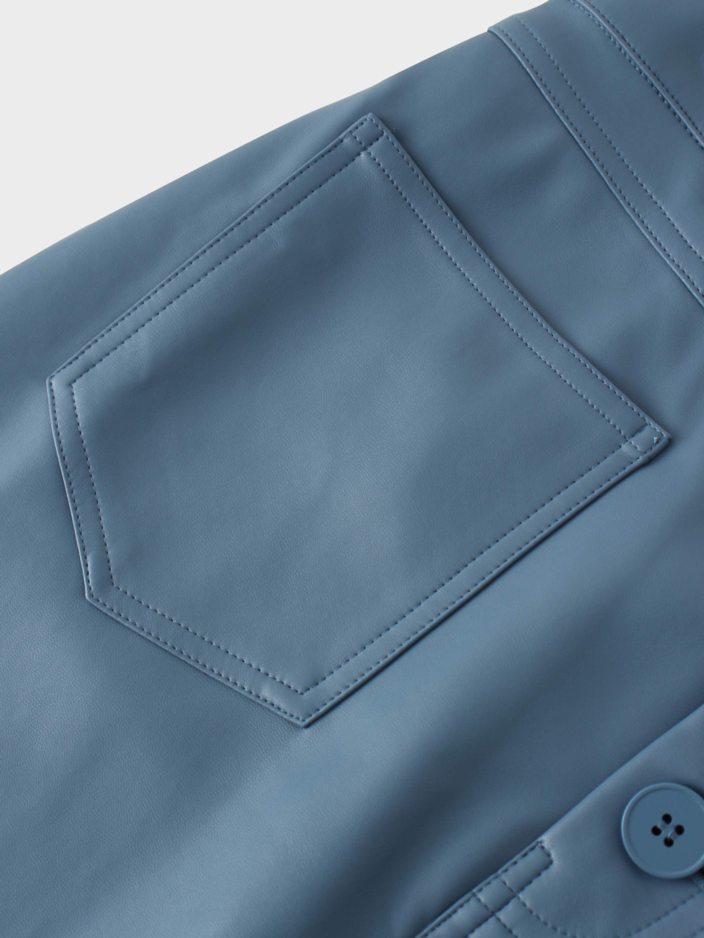 Front Pocket Straight Faux Leather Skirt-Denim Blue