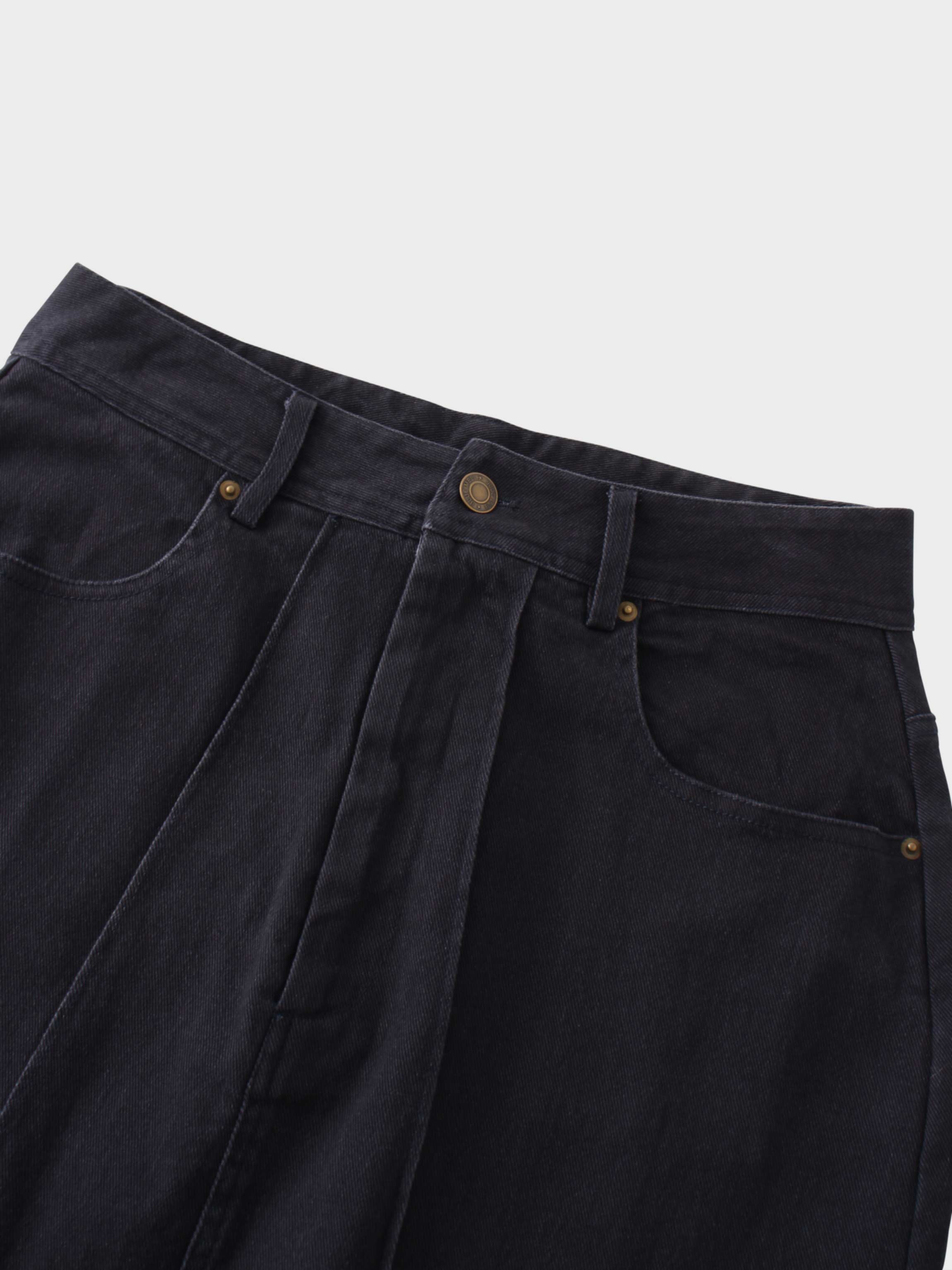Side Seamed Twill Skirt-Black