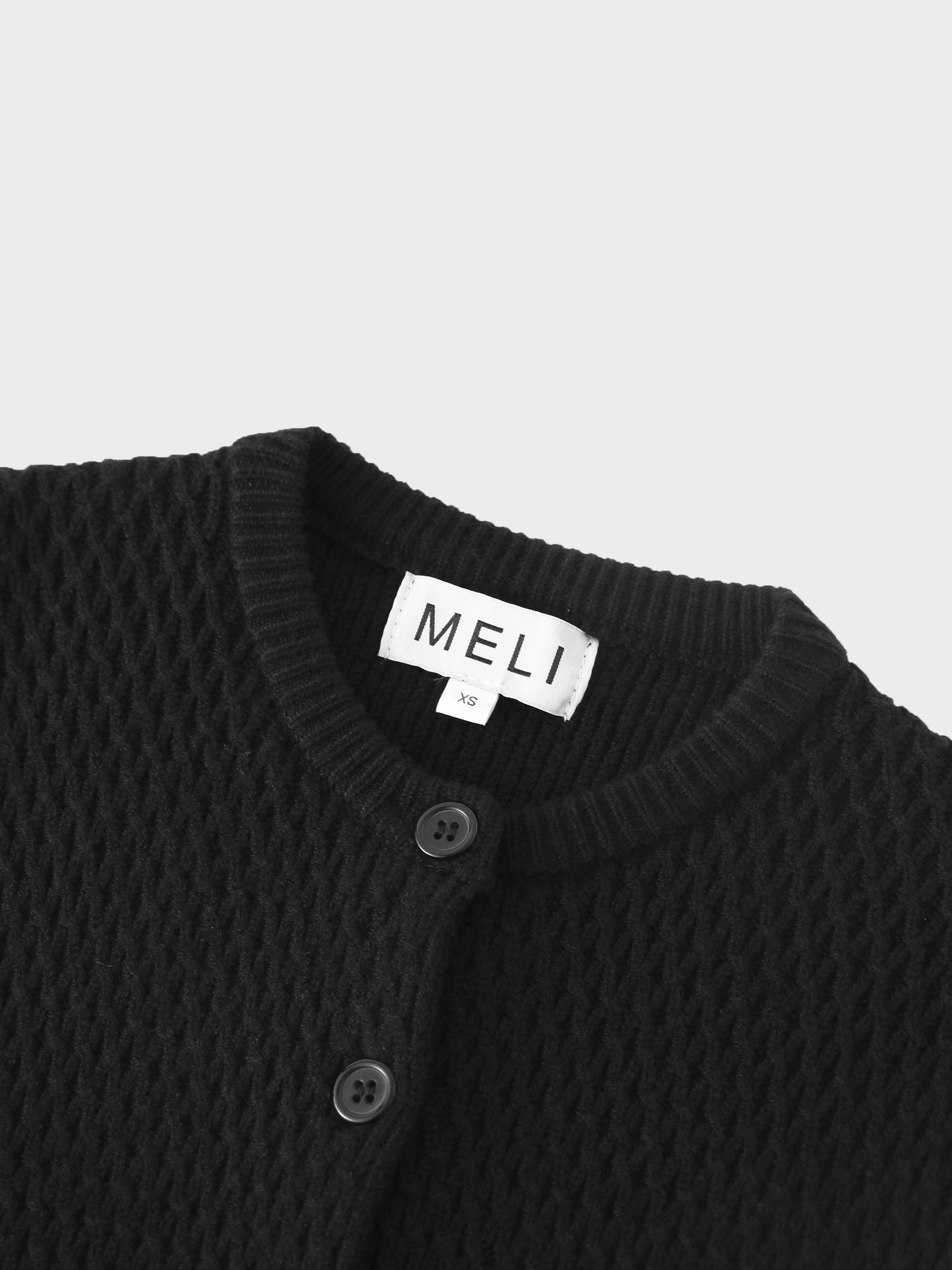 Textured Crew Cardigan-Black