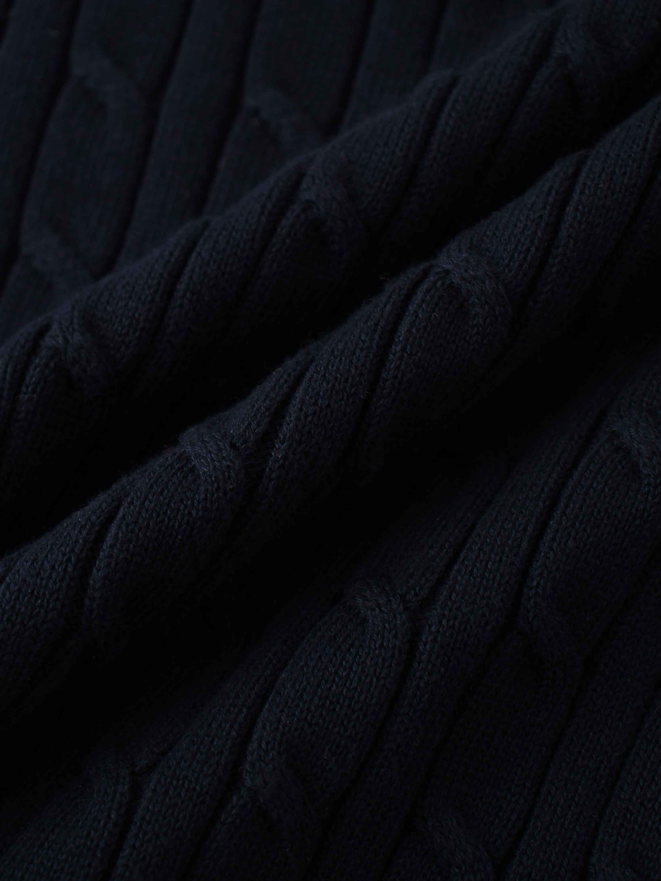 Crew Neck Cable Sweater-Navy
