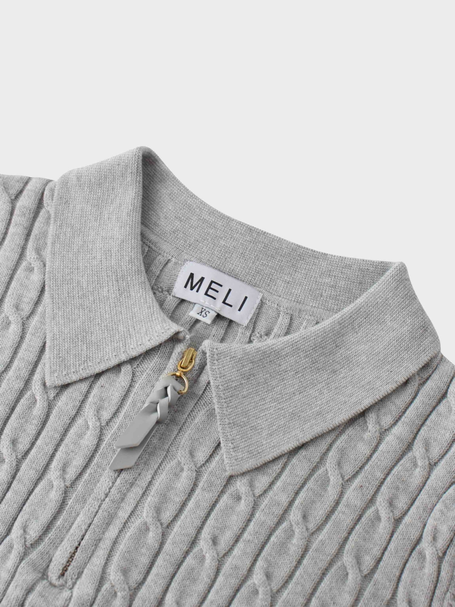 Leather Pull Half Zip Cable Polo-Heathered Grey