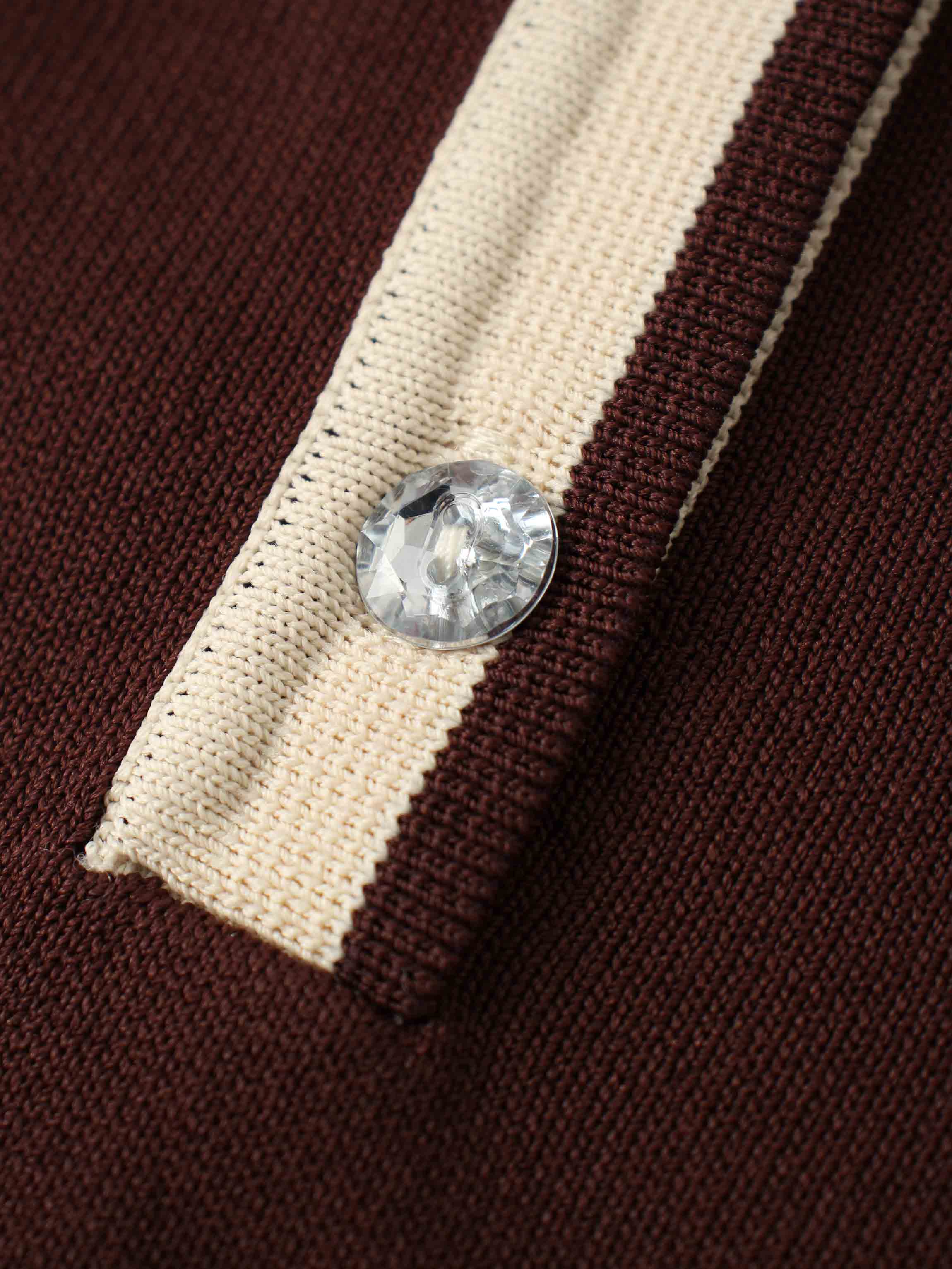 Pearl Button Collar Sweater-Brown/Tan