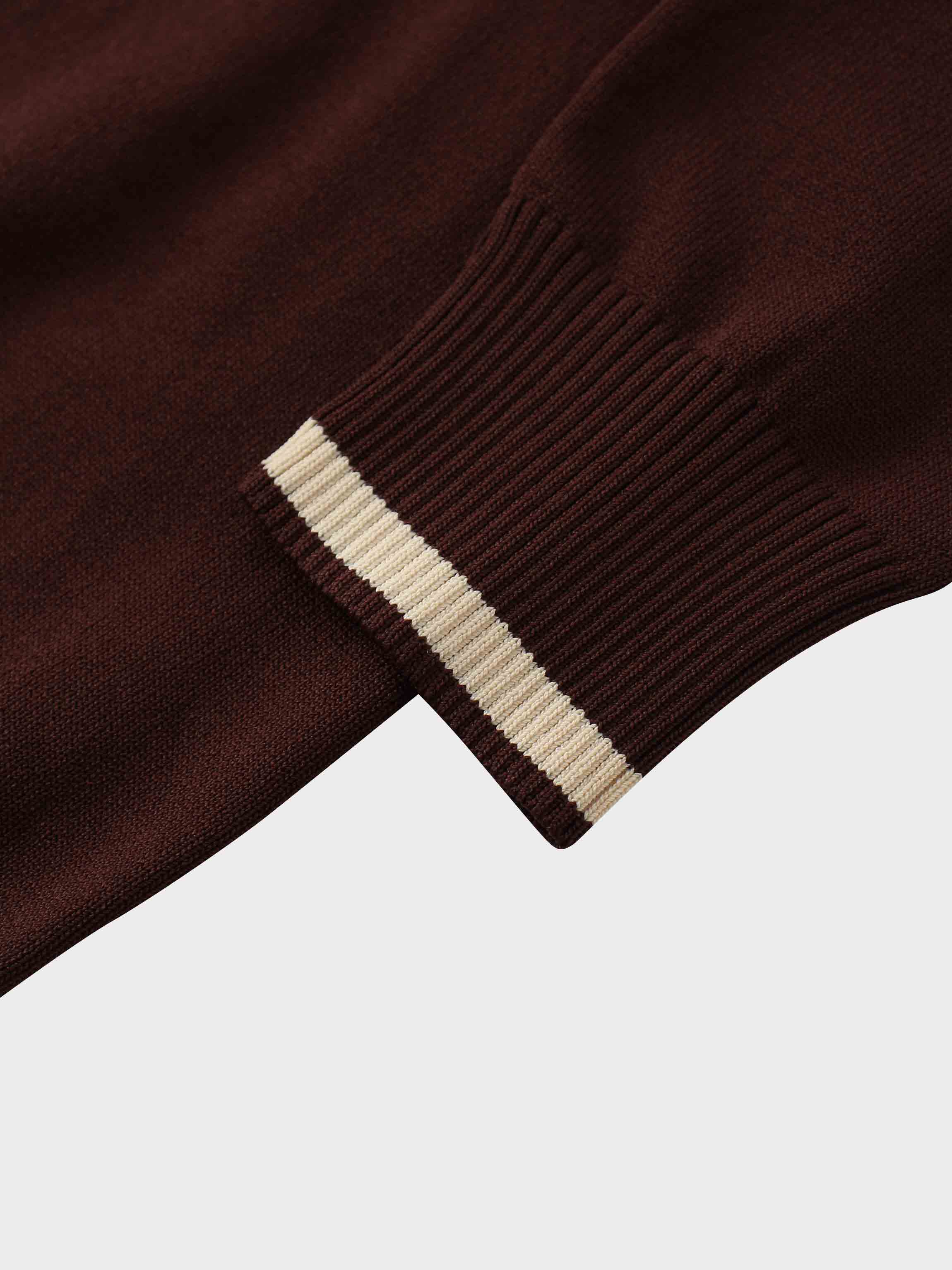 Pearl Button Collar Sweater-Brown/Tan