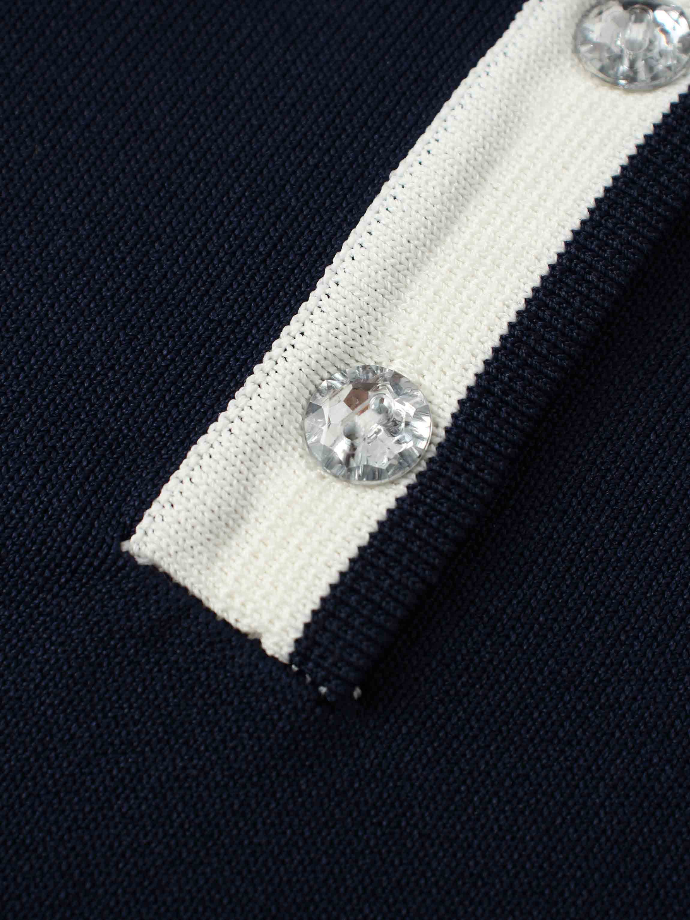 Pearl Button Collar Sweater-Navy/Cream