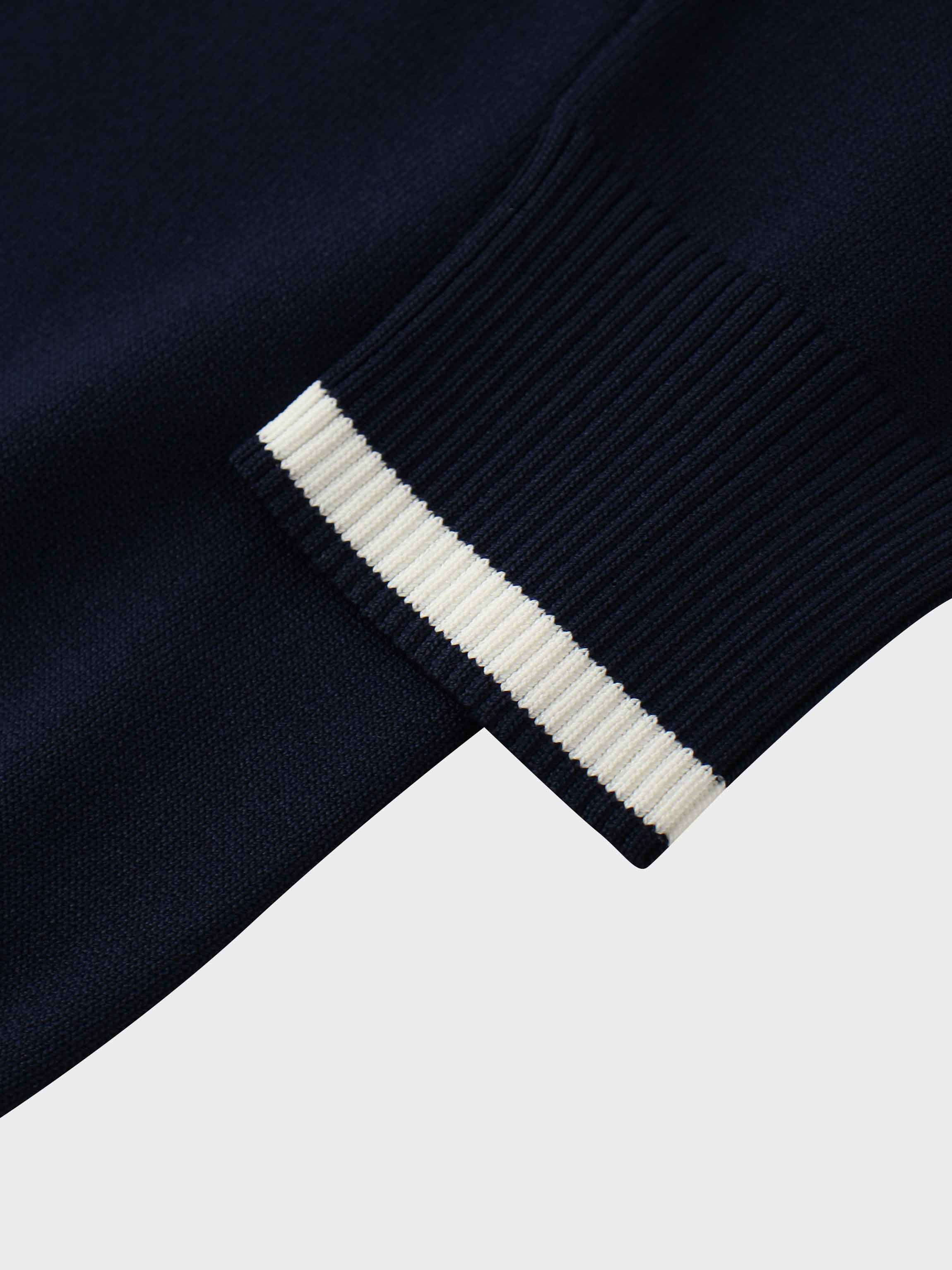 Pearl Button Collar Sweater-Navy/Cream