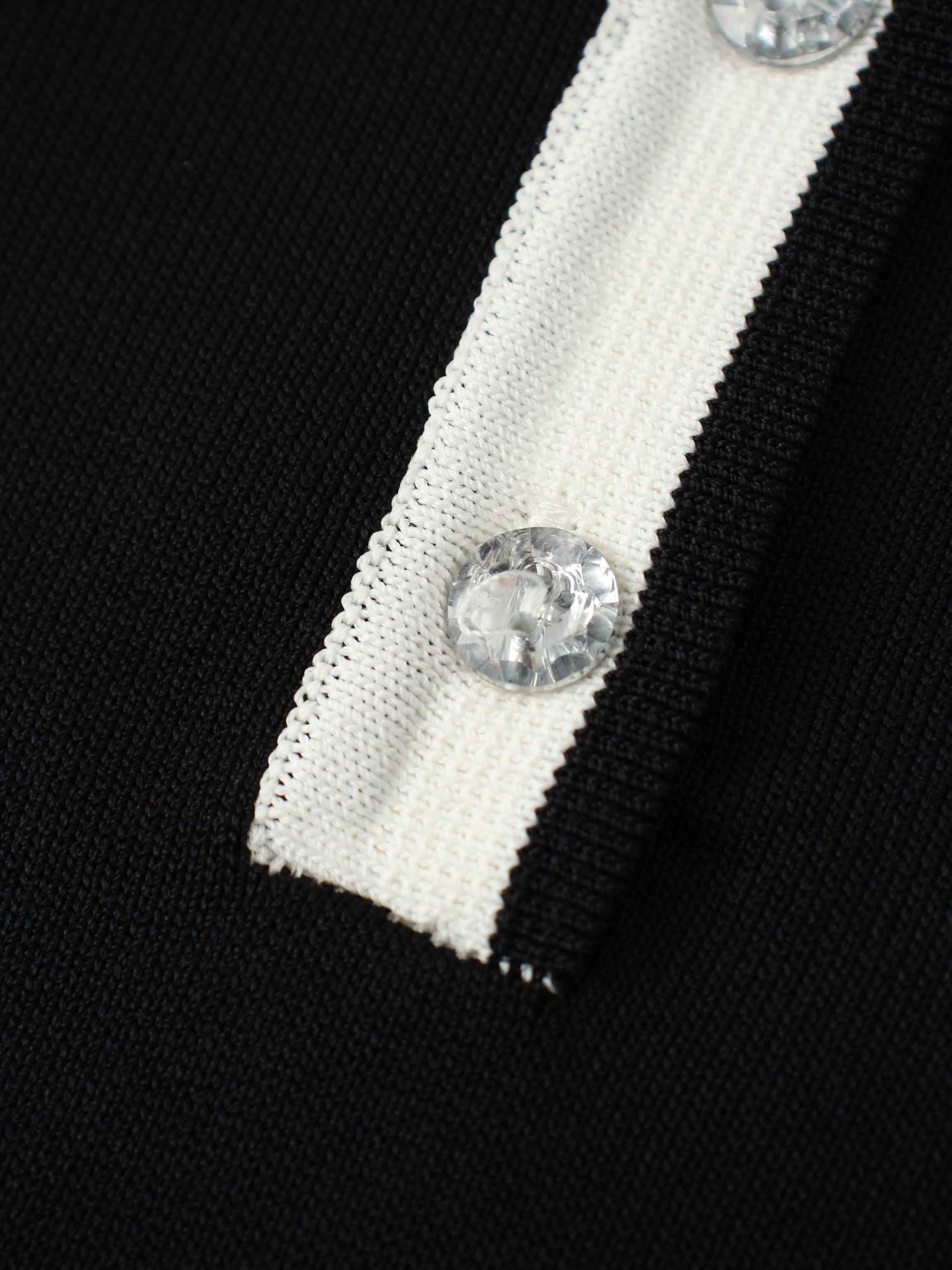 Pearl Button Collar Sweater-Black/Cream