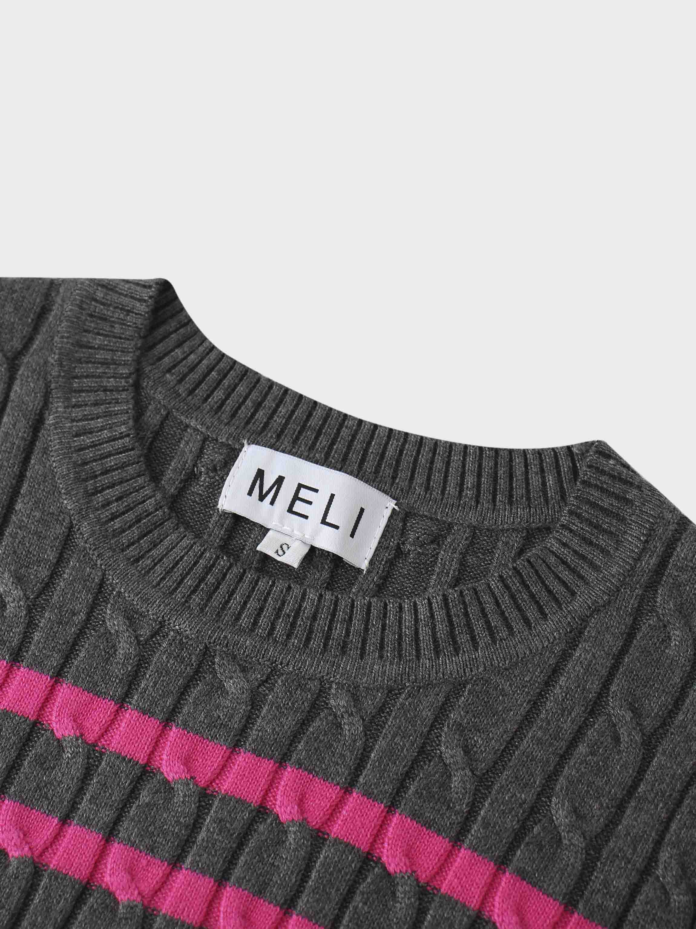 Striped Cable Sweater-Grey Stripe