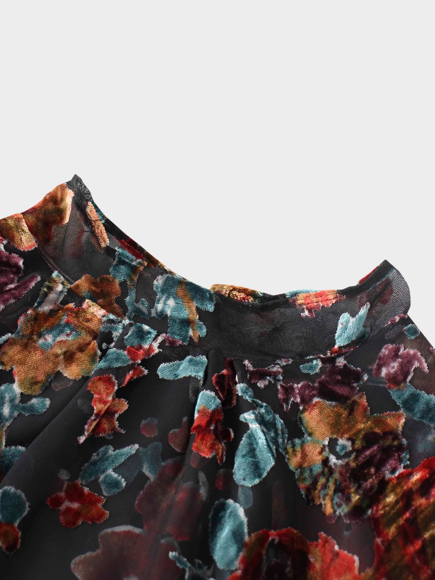 Waisted Yoke Dress-Colored Velvet Floral