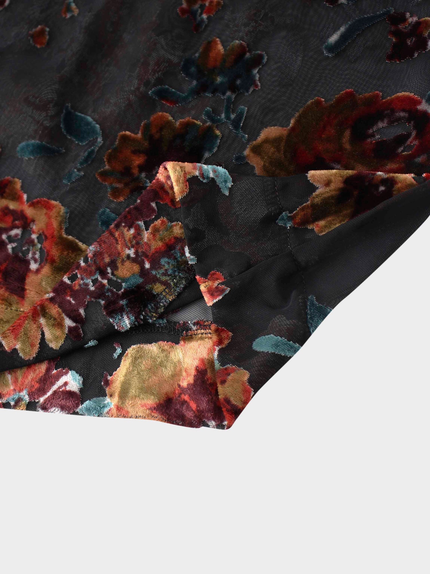 Waisted Yoke Dress-Colored Velvet Floral