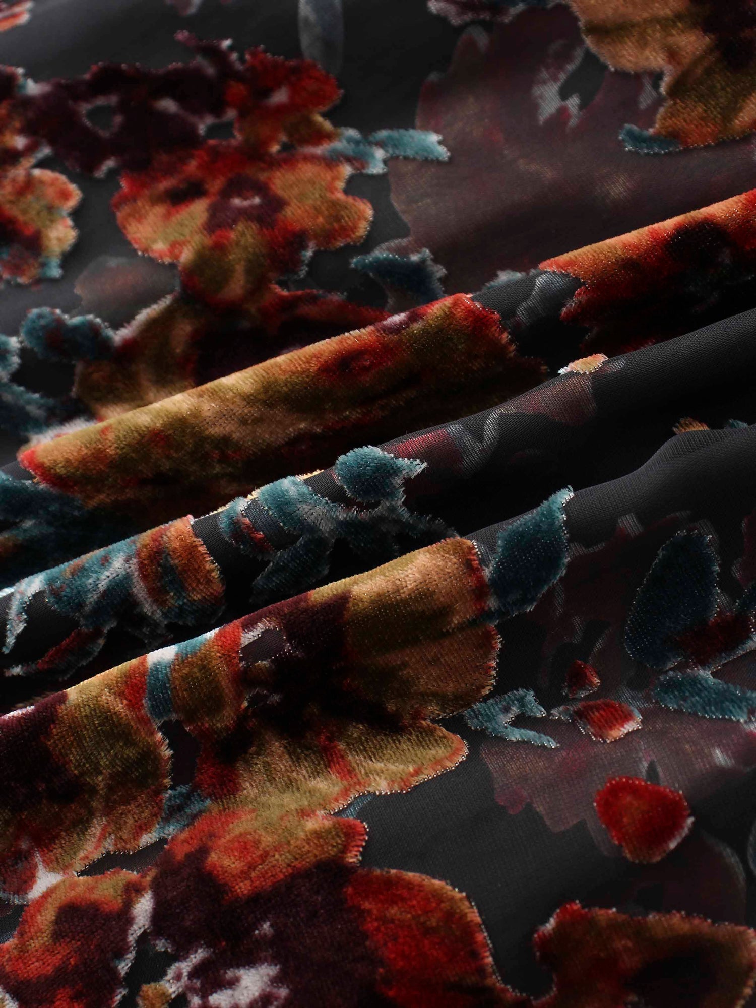 Waisted Yoke Dress-Colored Velvet Floral