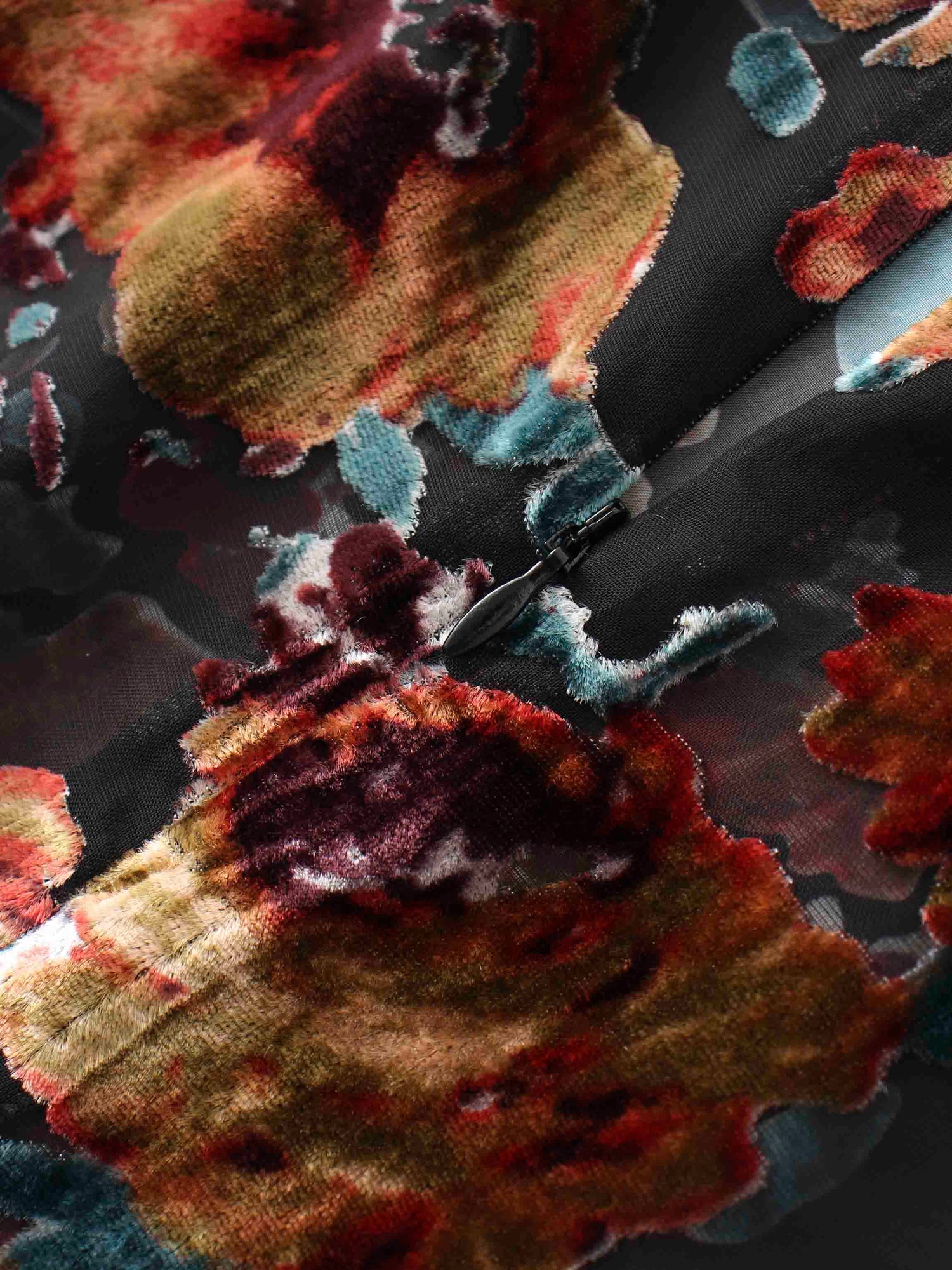 Waisted Yoke Dress-Colored Velvet Floral