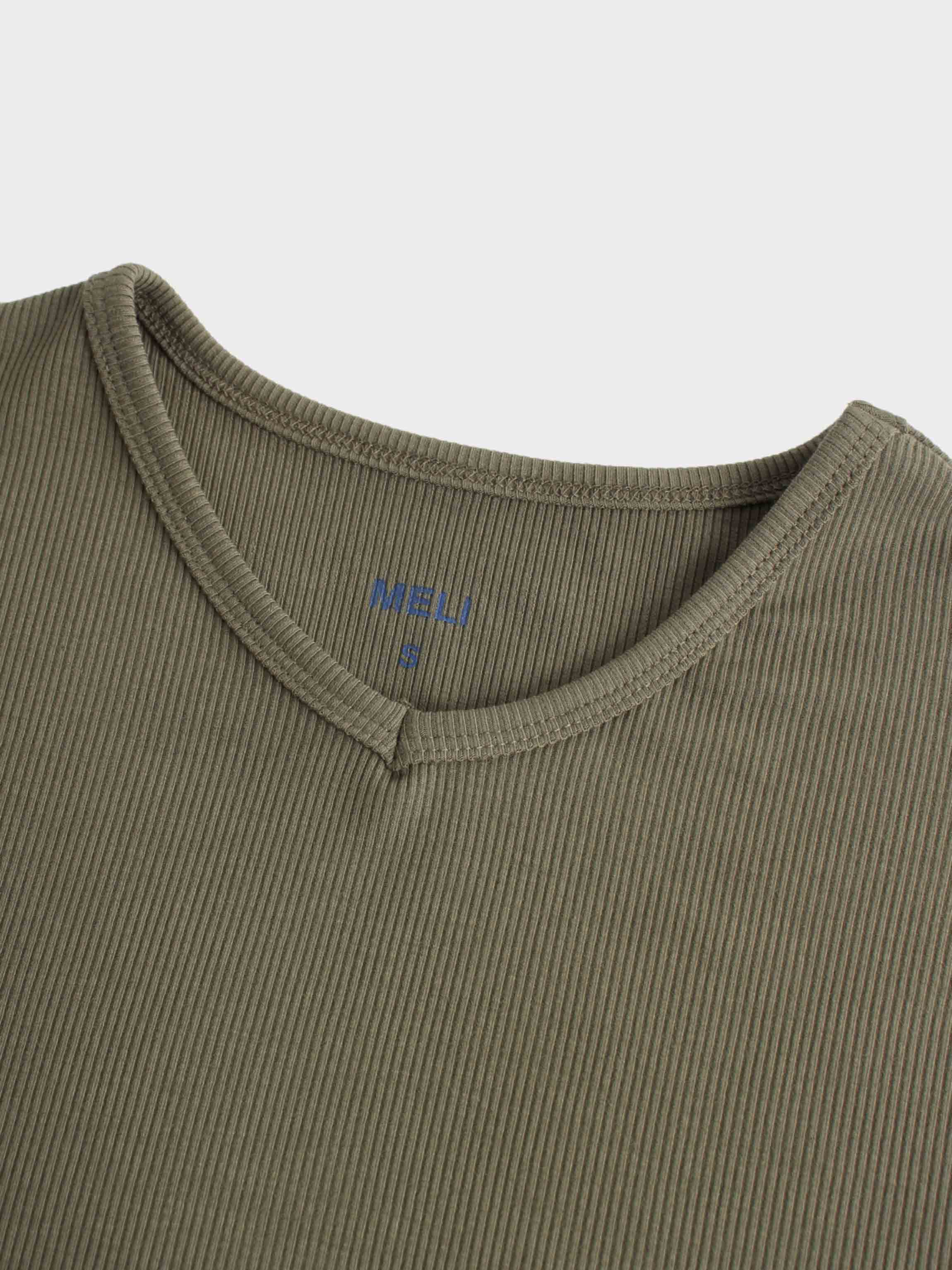 RIBBED HIGH V TEE LS-CAMOUFLAGE GREEN
