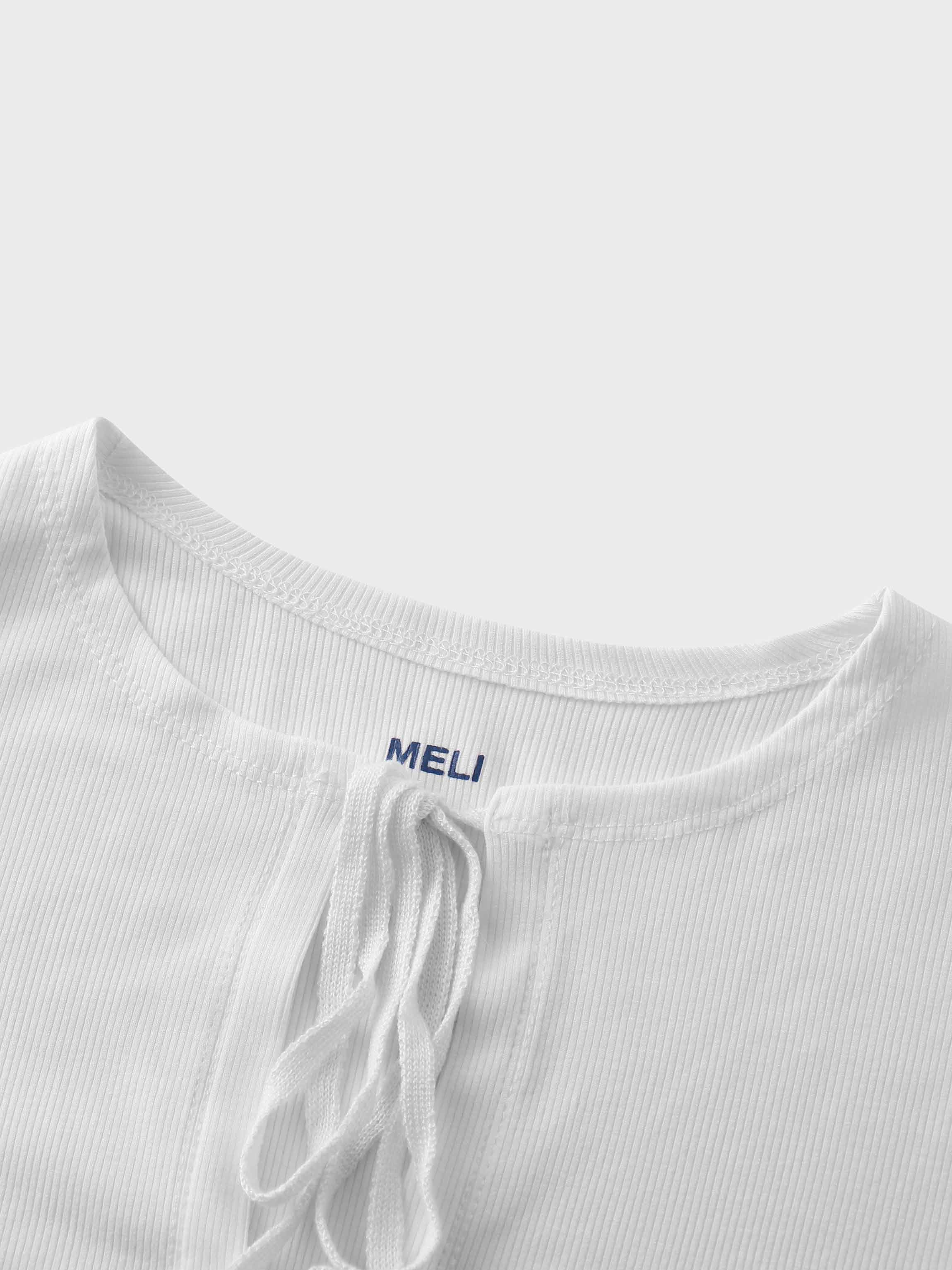 Ribbed Crop Bow Cardigan-White