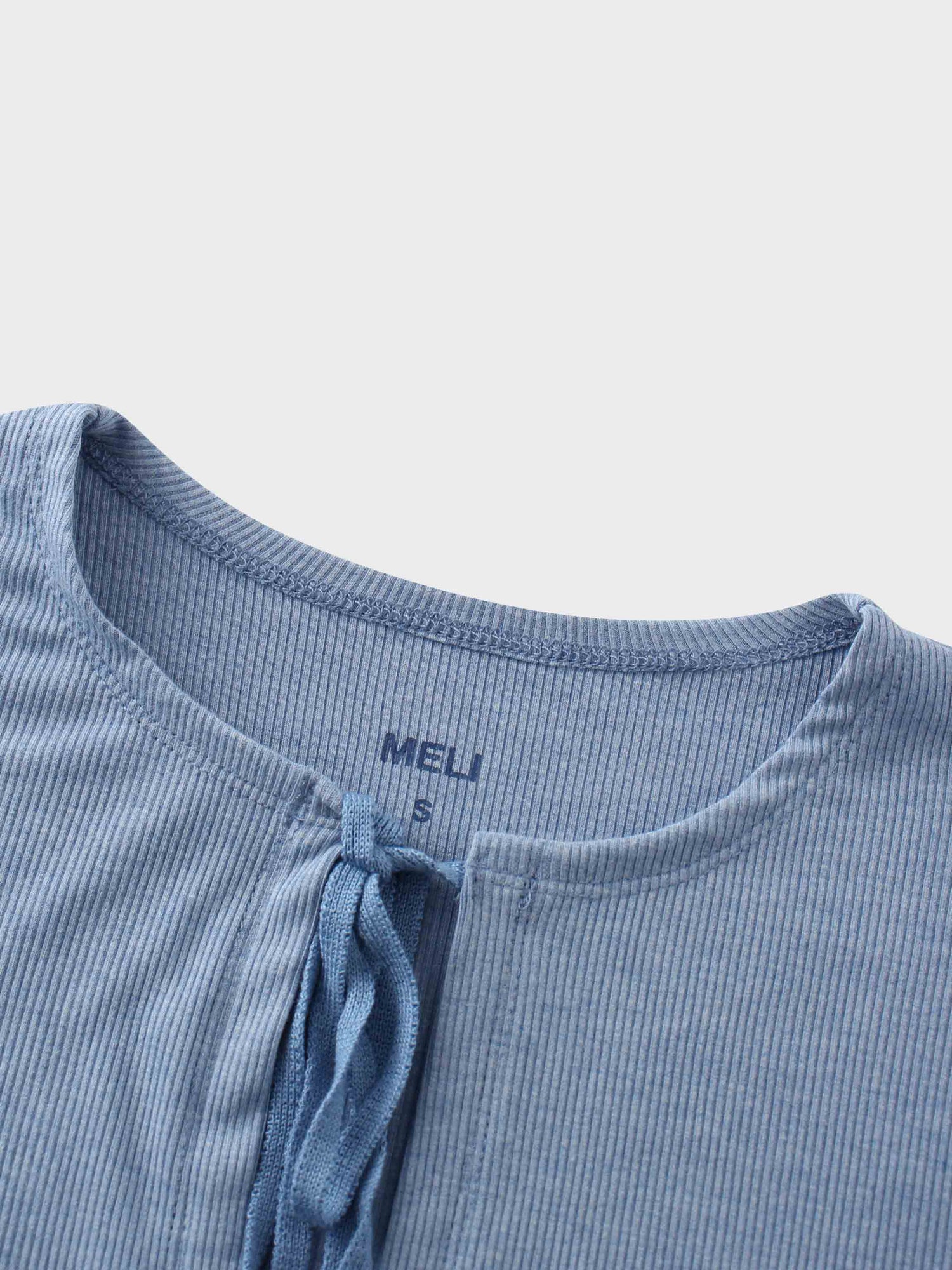 Ribbed Crop Bow Cardigan-Heathered Blue