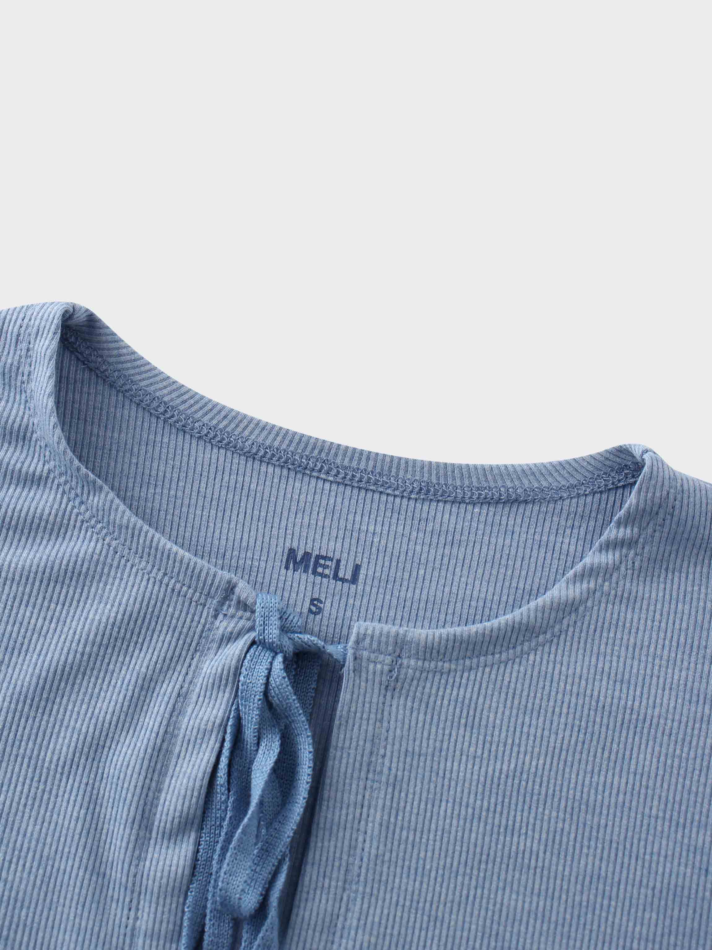 Ribbed Crop Bow Cardigan-Heathered Blue