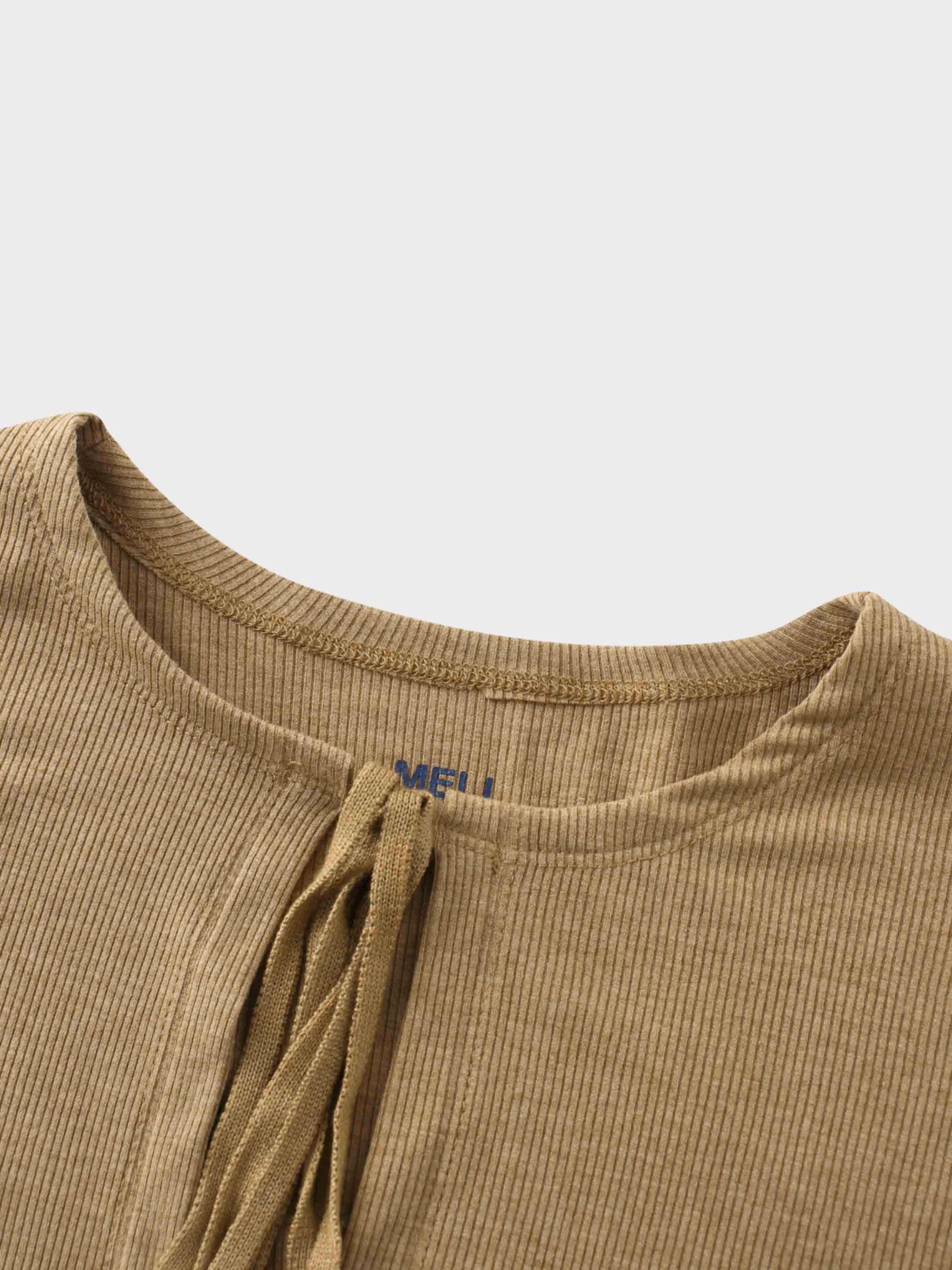 Ribbed Crop Bow Cardigan-Heathered Oatmeal