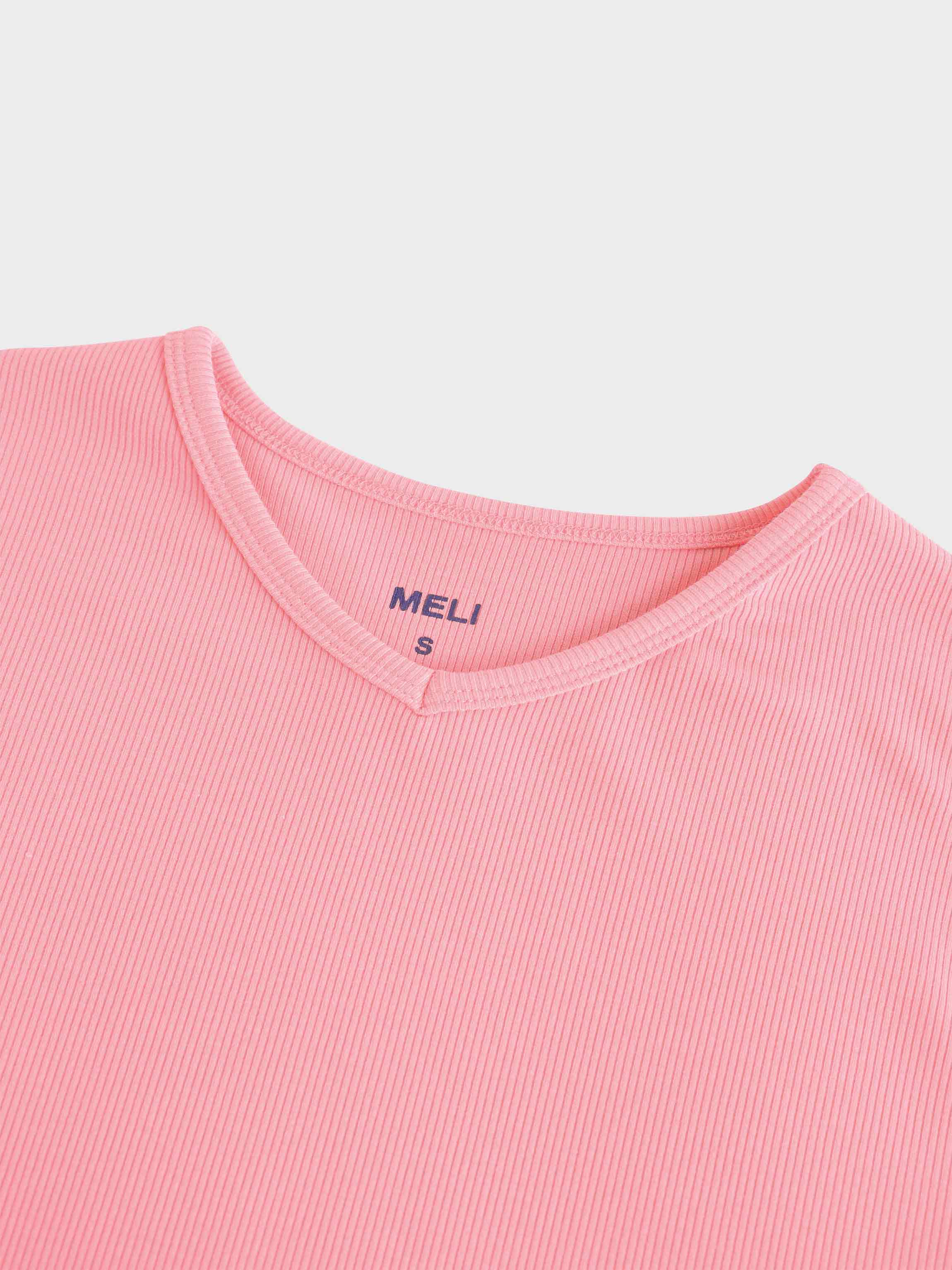 RIBBED HIGH V TEE LS-SO PINK