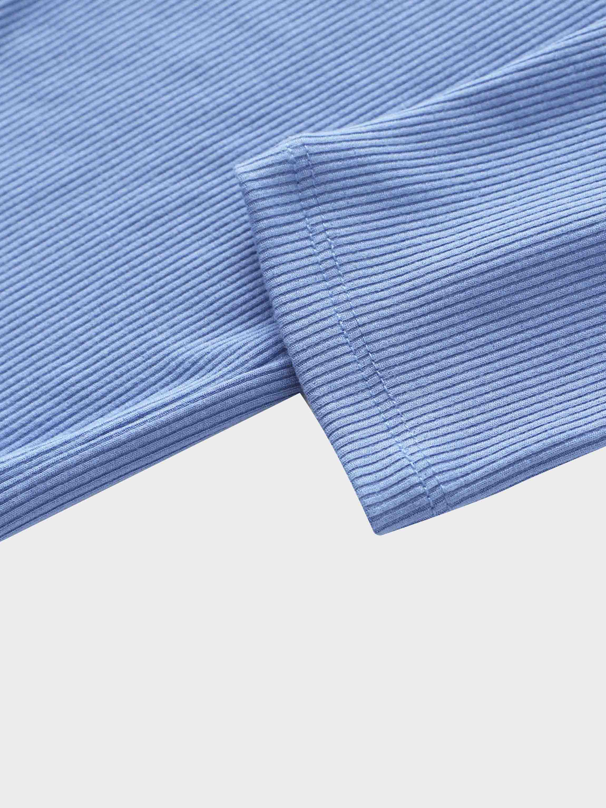 Ribbed Half Zip Hoodie Tee-Periwinkle Blue