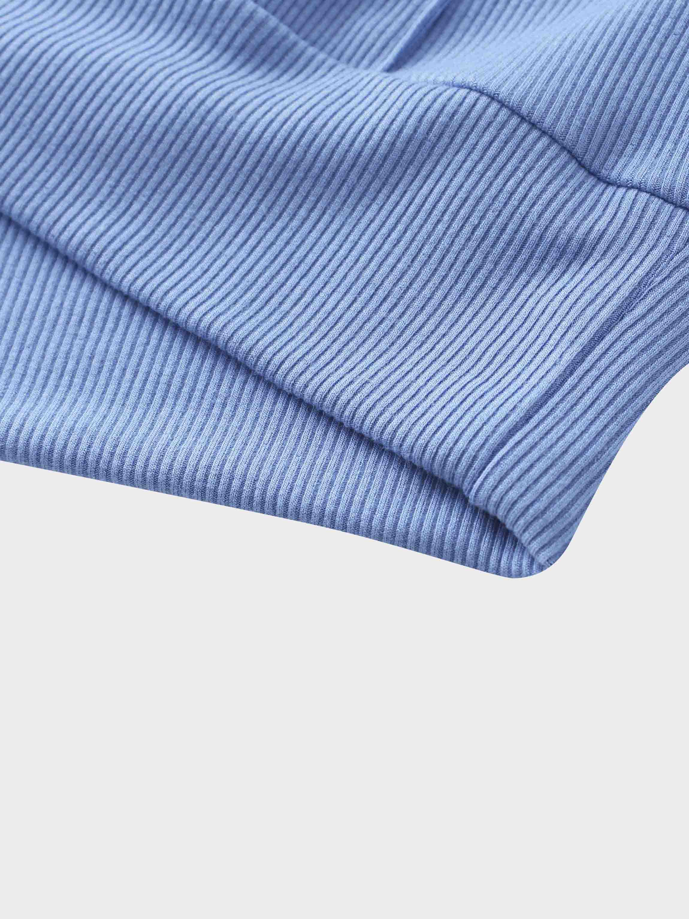 Ribbed Half Zip Hoodie Tee-Periwinkle Blue
