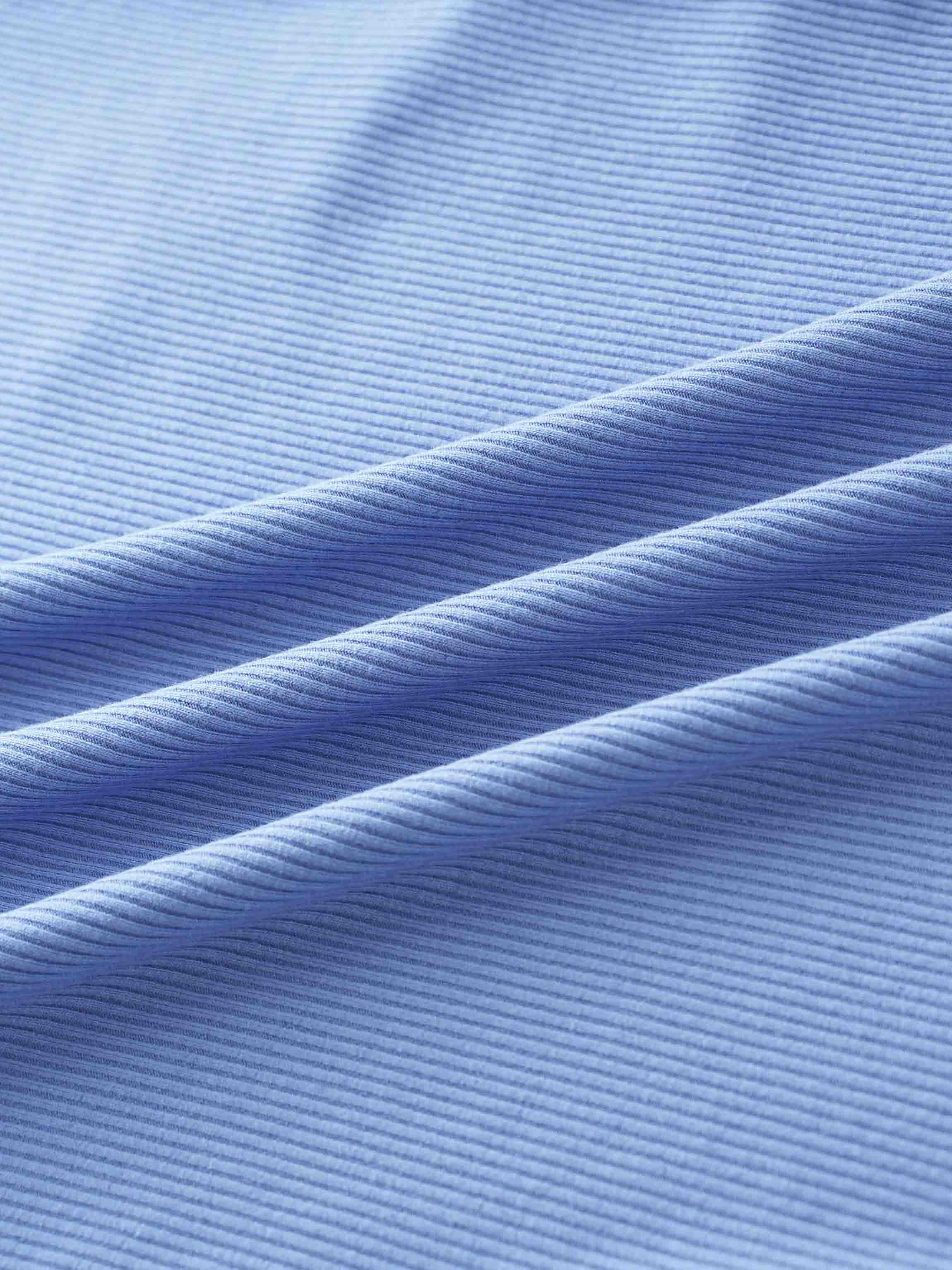 Ribbed Half Zip Hoodie Tee-Periwinkle Blue
