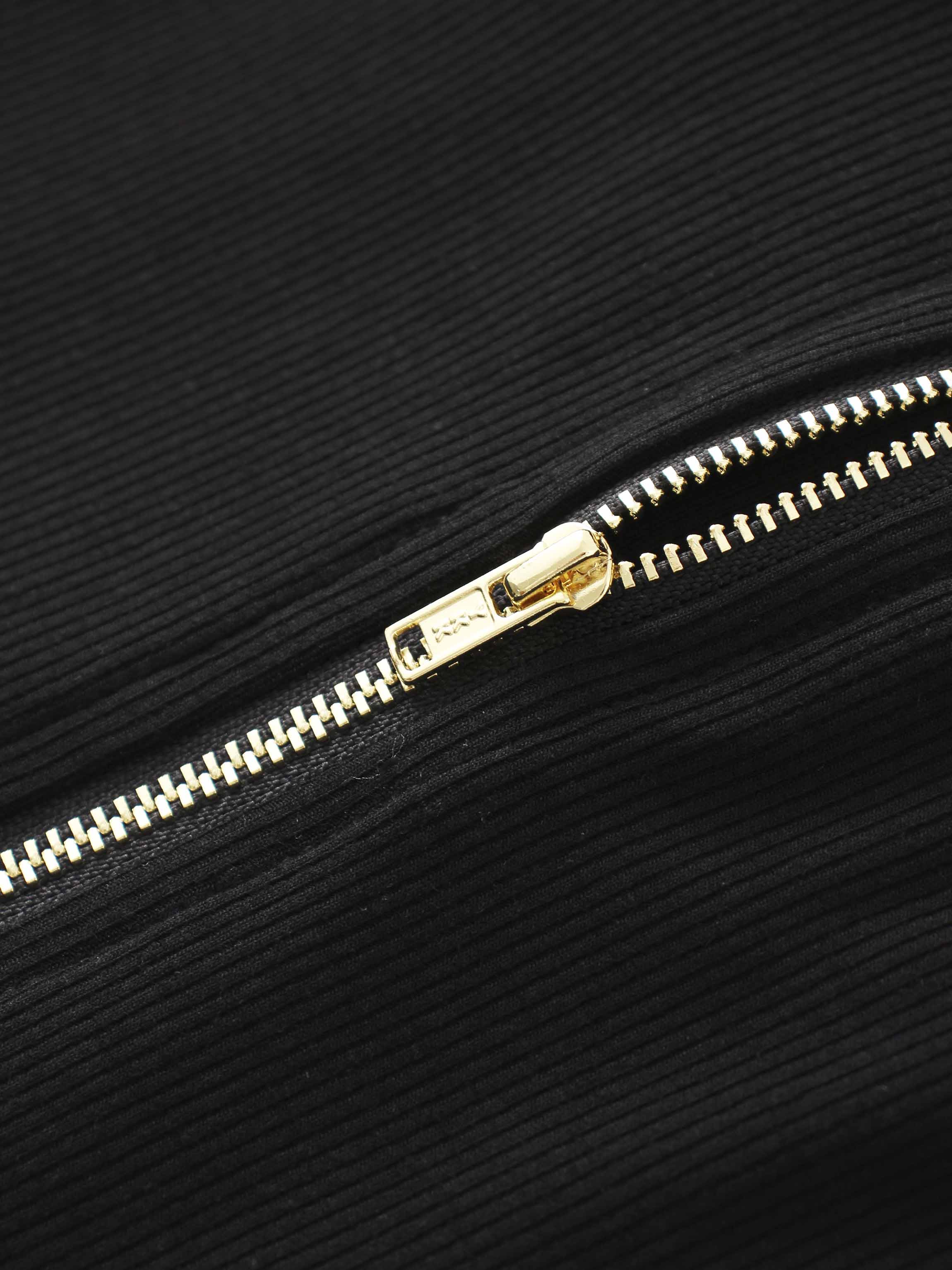 Ribbed Half Zip Hoodie Tee-Black