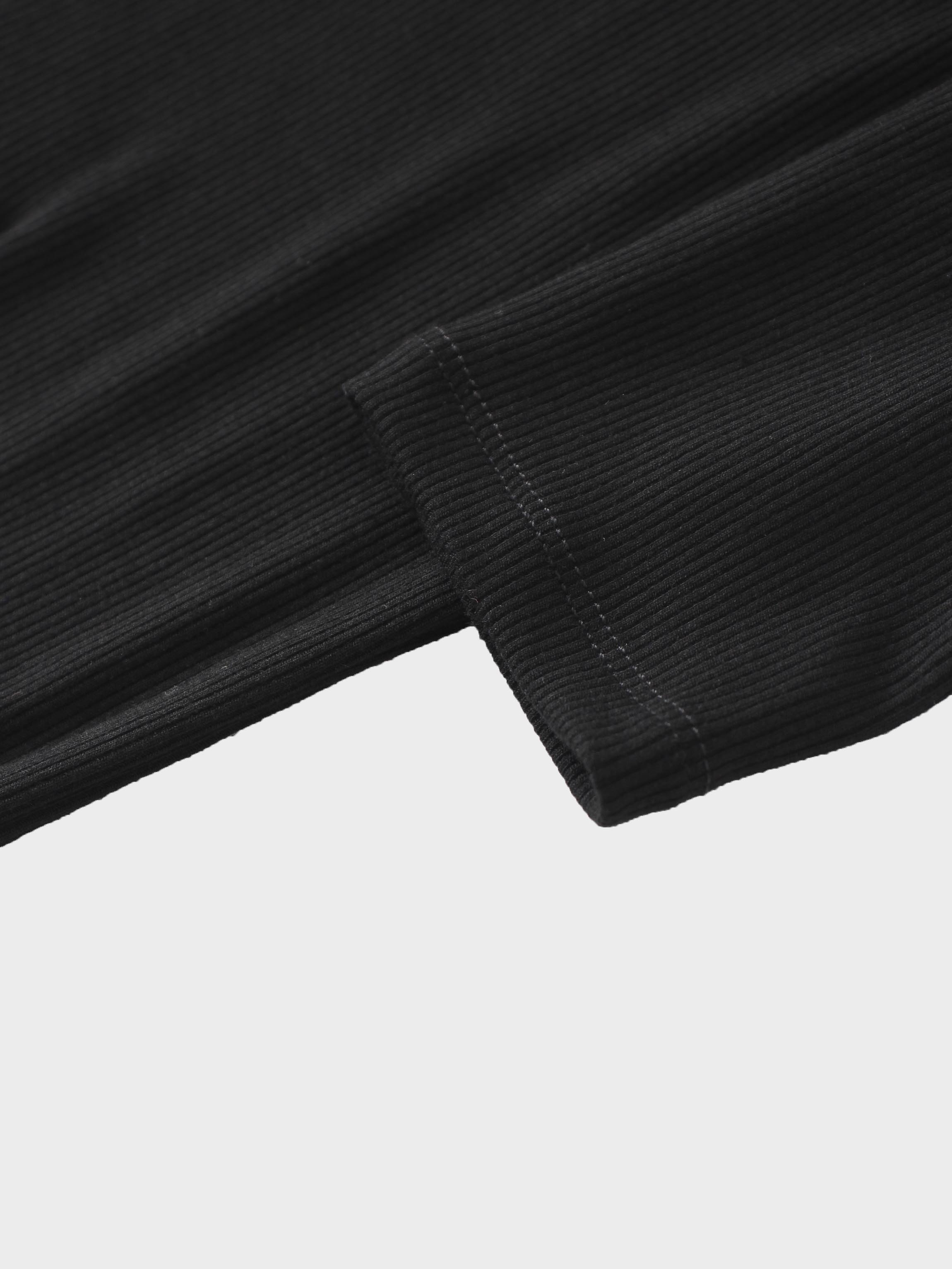Ribbed Half Zip Hoodie Tee-Black