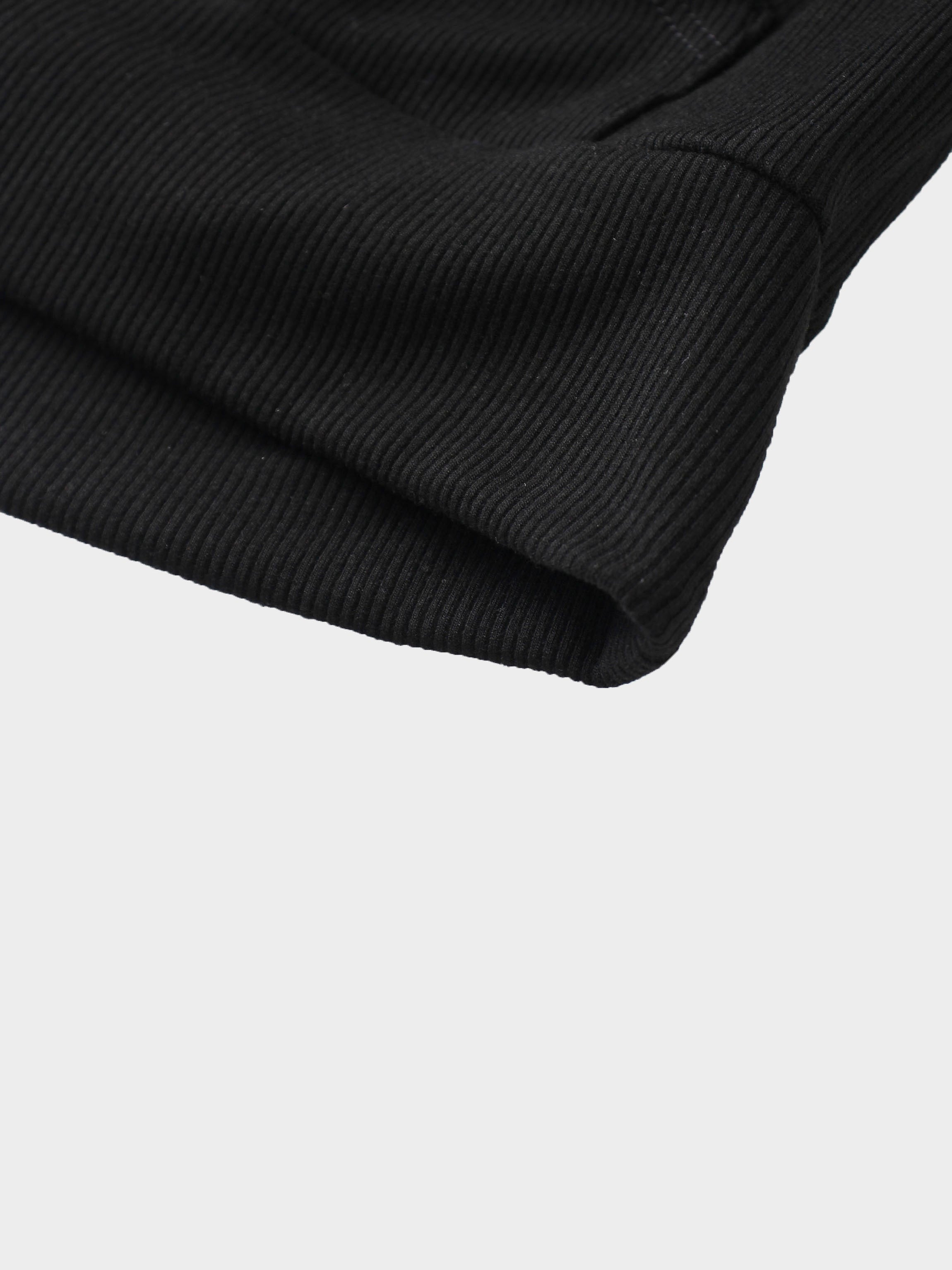 Ribbed Half Zip Hoodie Tee-Black