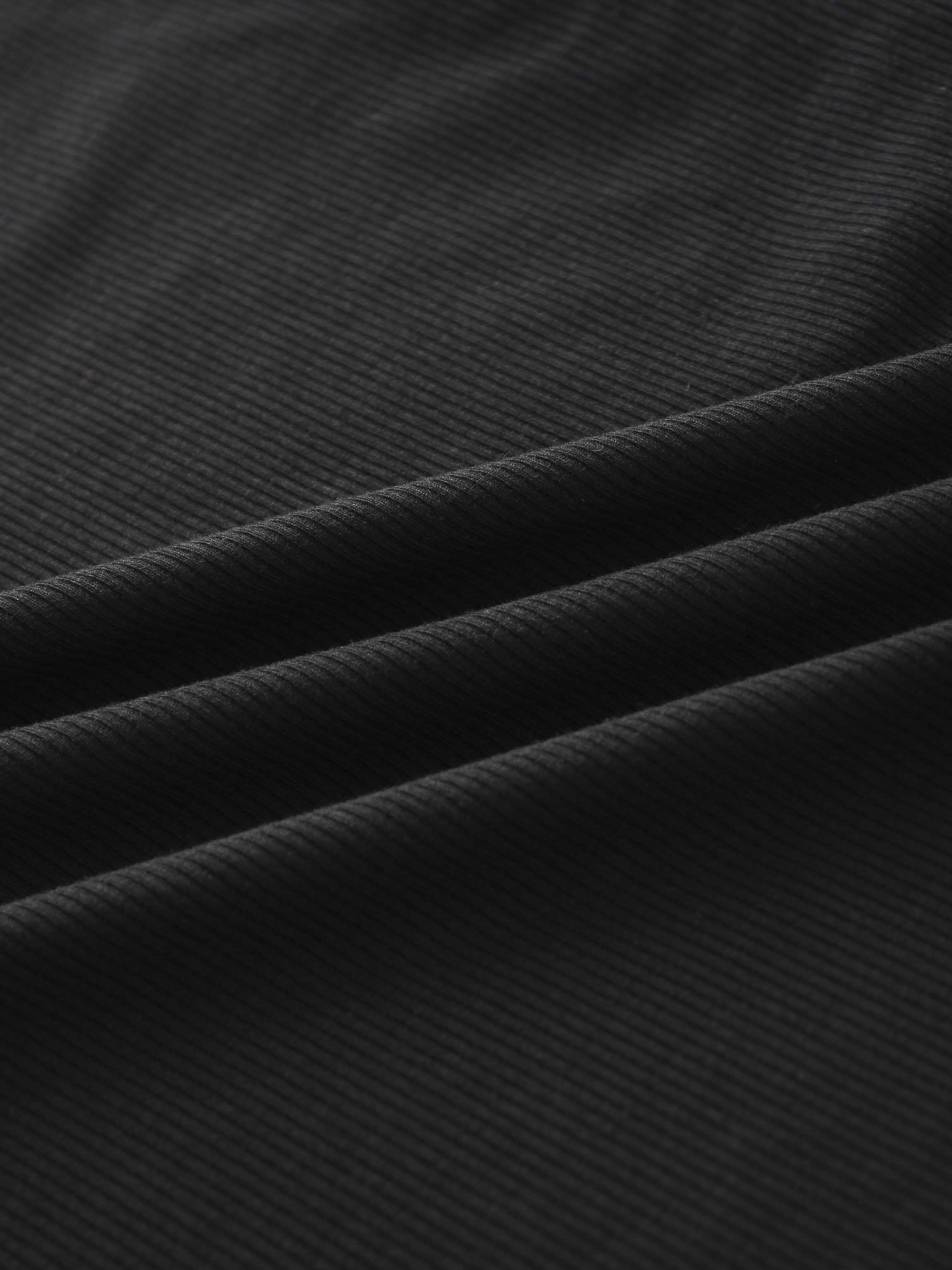 Ribbed Half Zip Hoodie Tee-Black