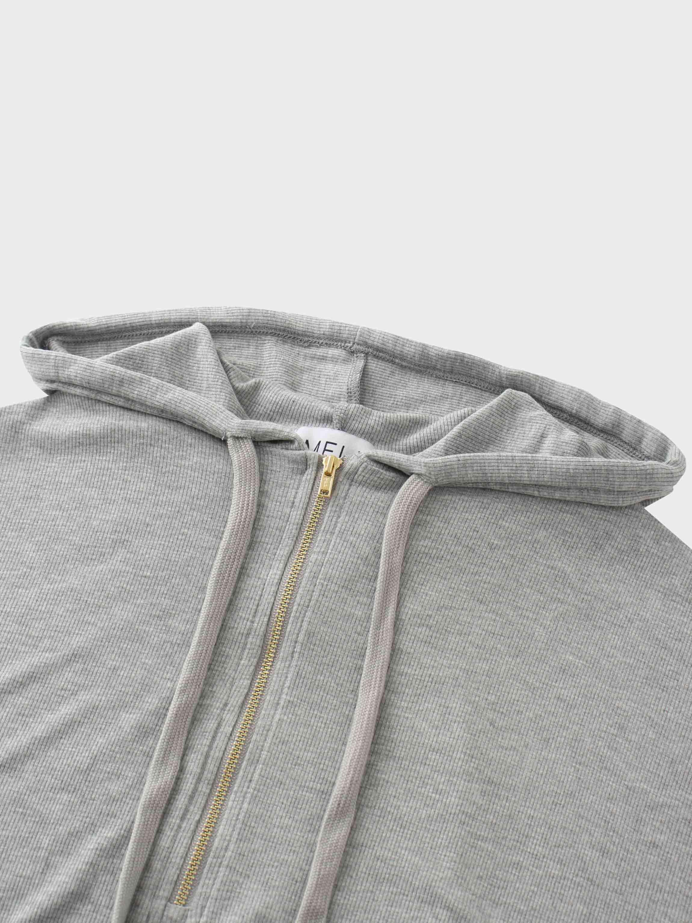 Ribbed Half Zip Hoodie Tee-Heathered Grey