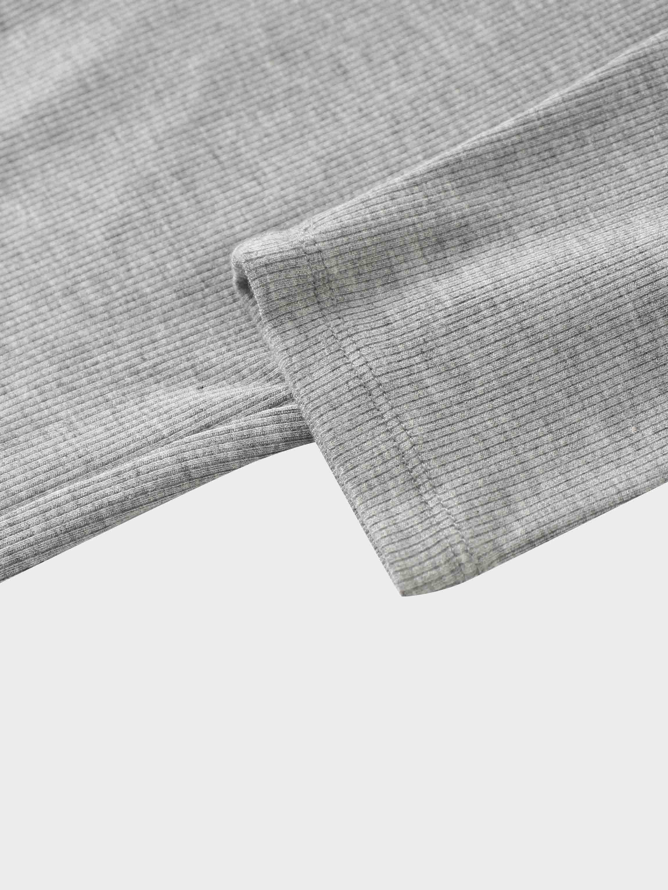 Ribbed Half Zip Hoodie Tee-Heathered Grey