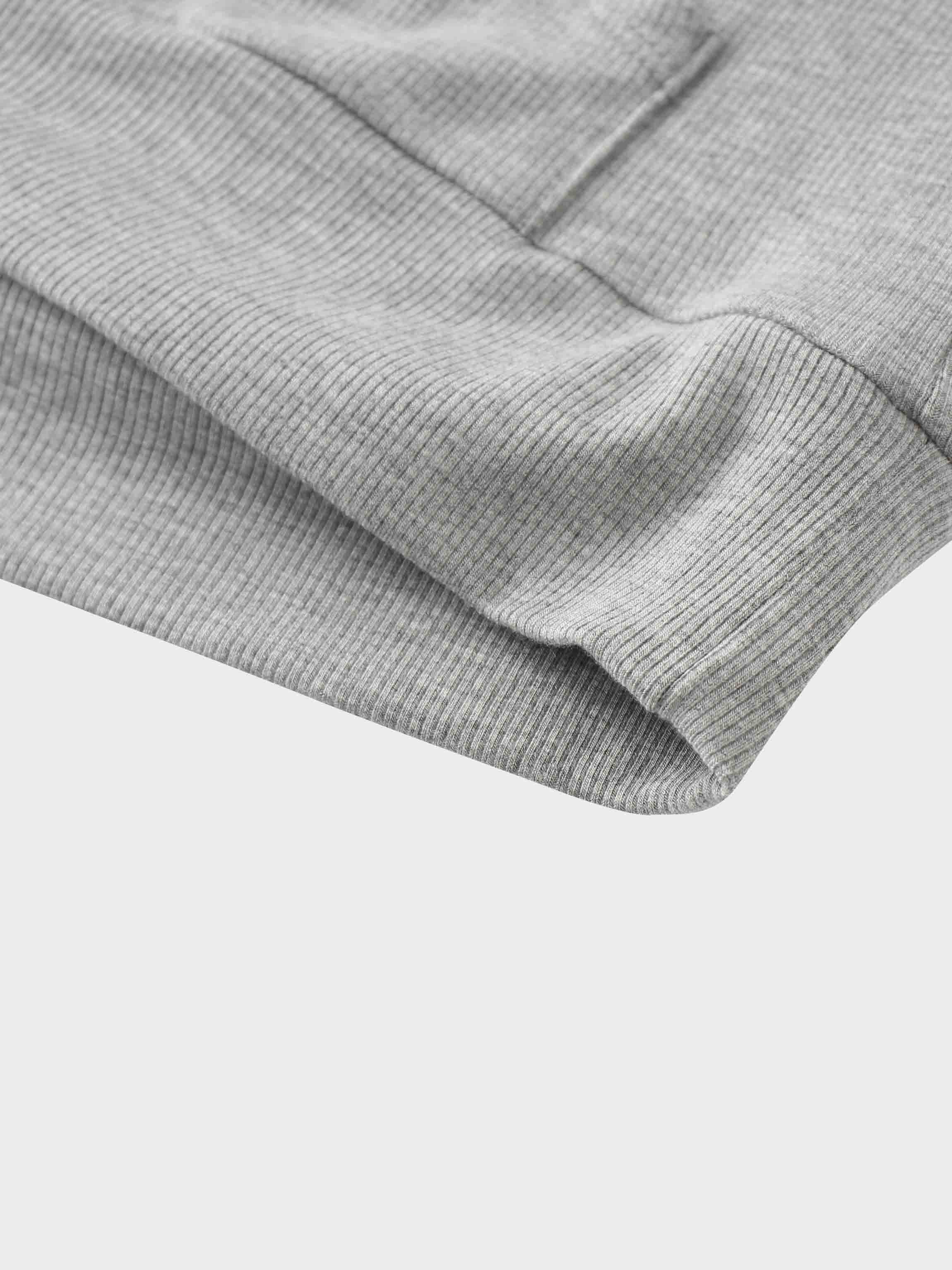 Ribbed Half Zip Hoodie Tee-Heathered Grey