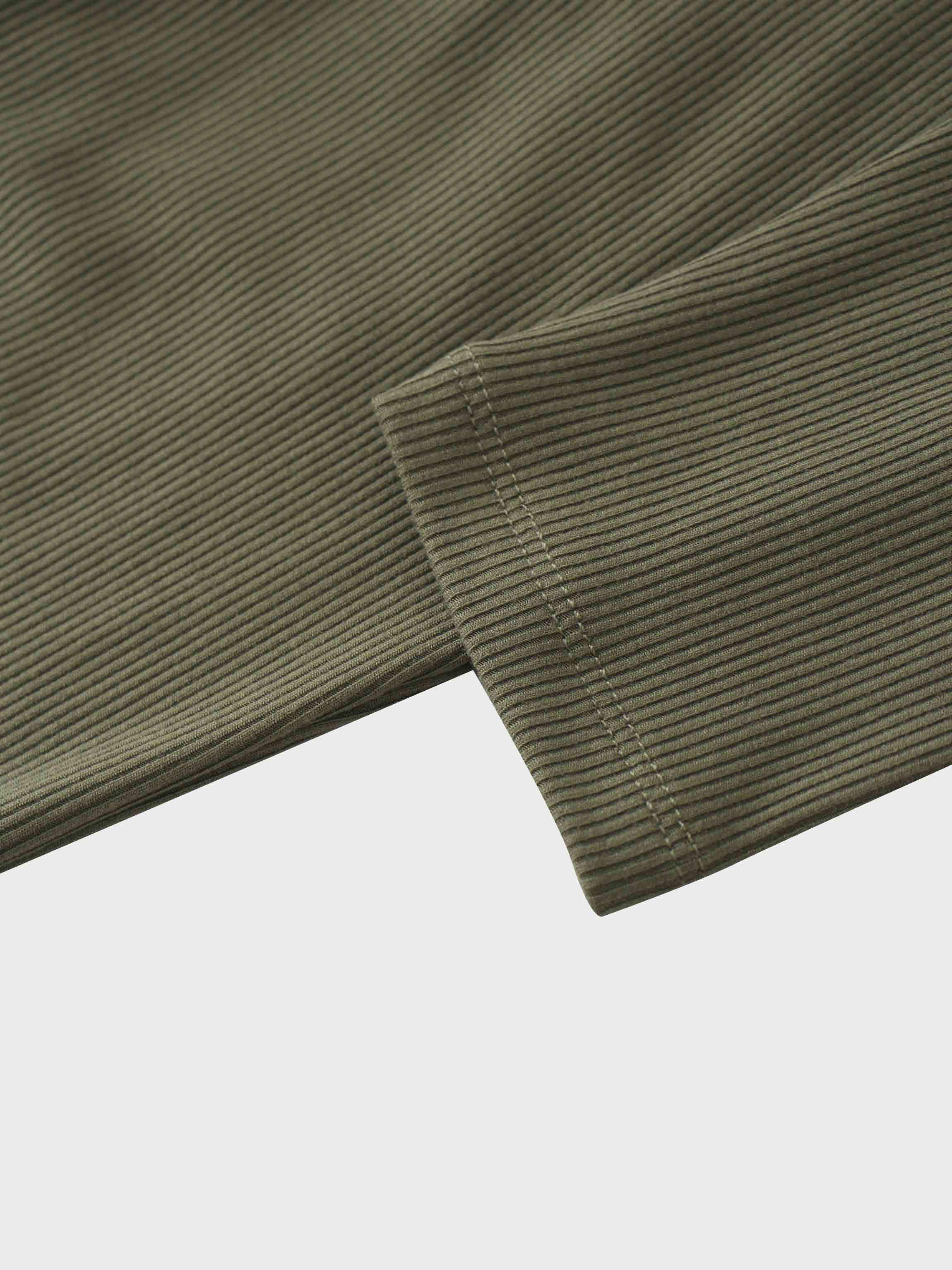 Ribbed Half Zip Hoodie Tee-Olive Green