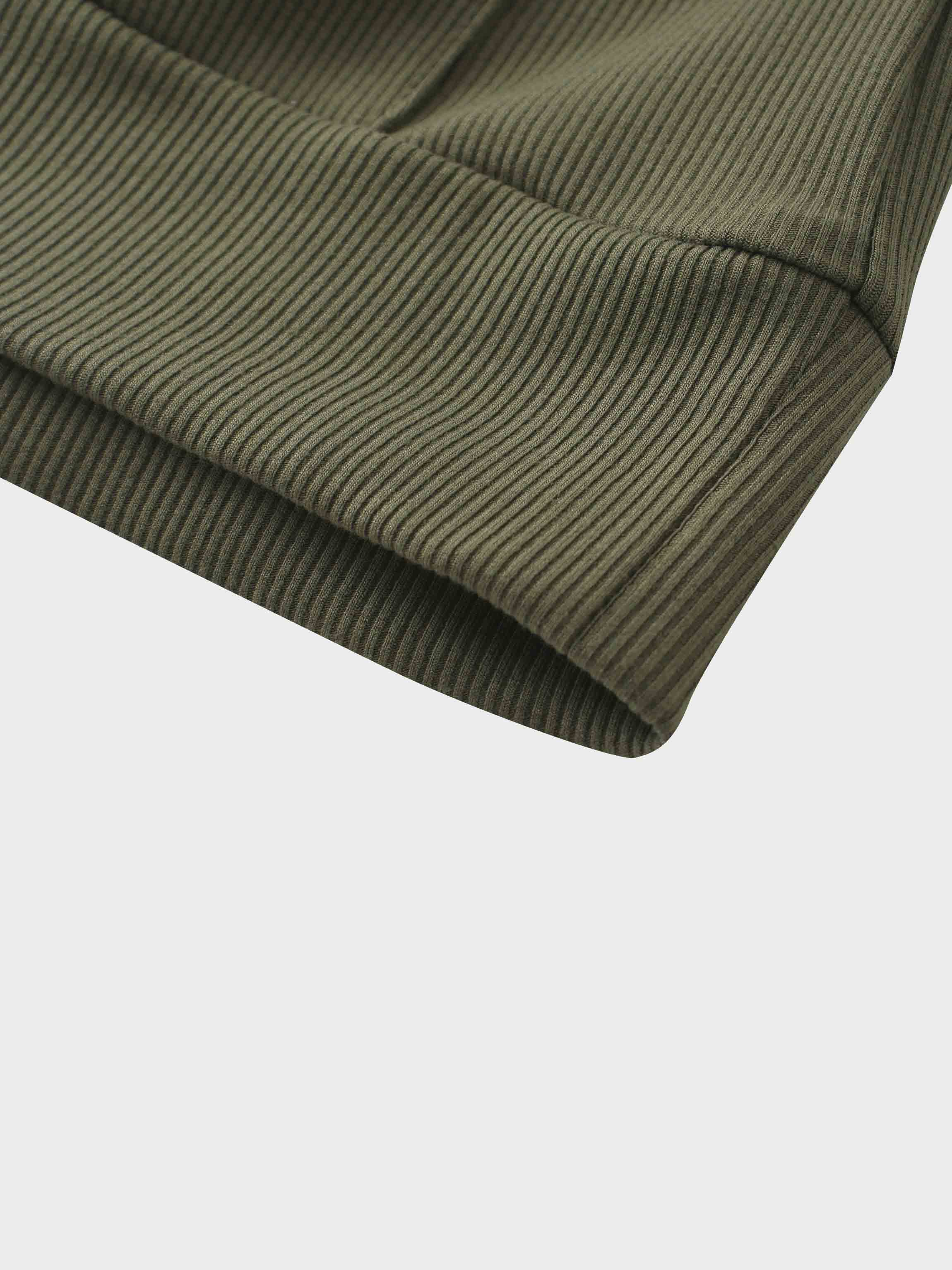Ribbed Half Zip Hoodie Tee-Olive Green