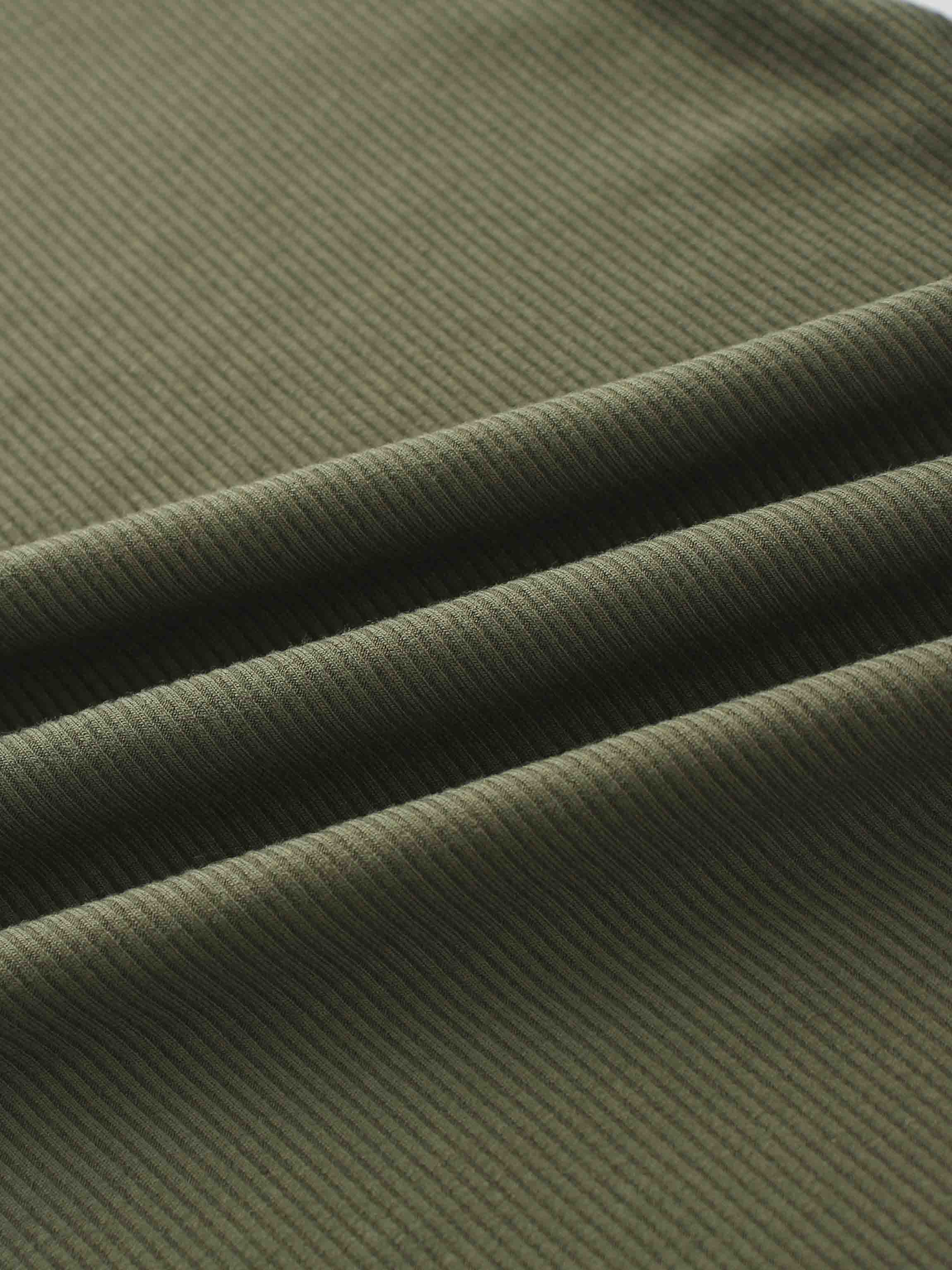Ribbed Half Zip Hoodie Tee-Olive Green