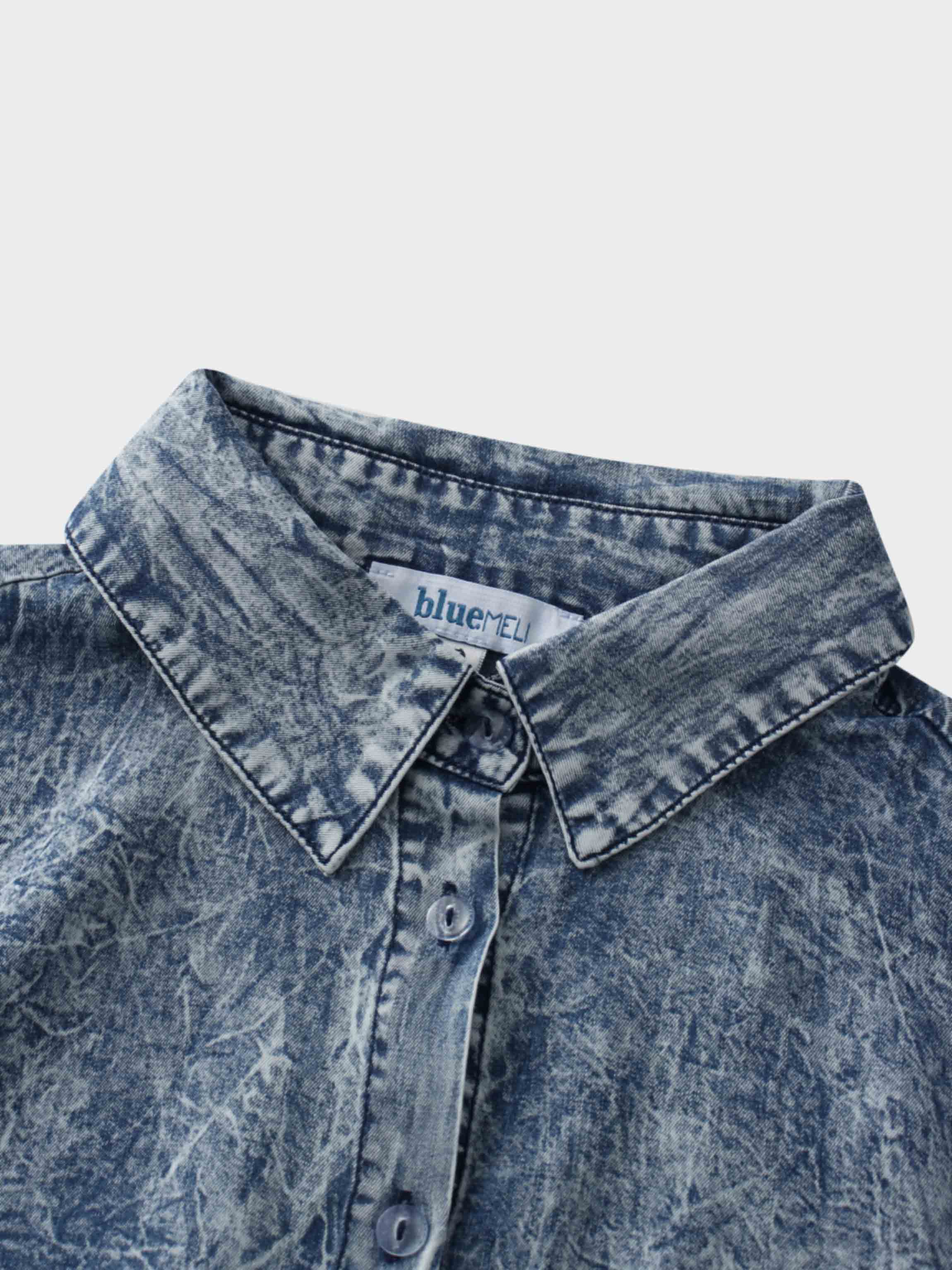 Denim Button Down Blouse-Washed Blue