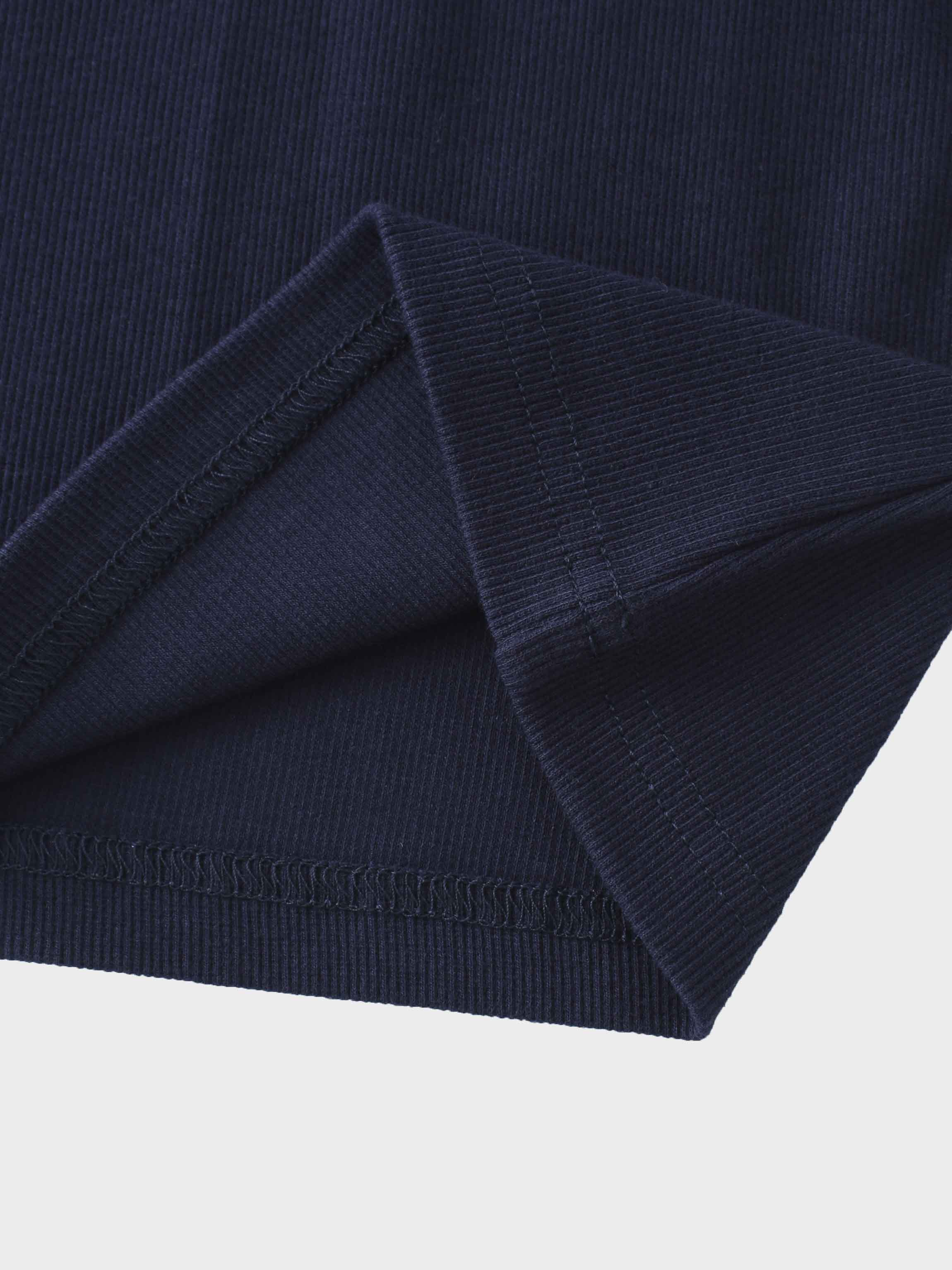Ribbed Crew Neck Puff Sleeve Top-Navy