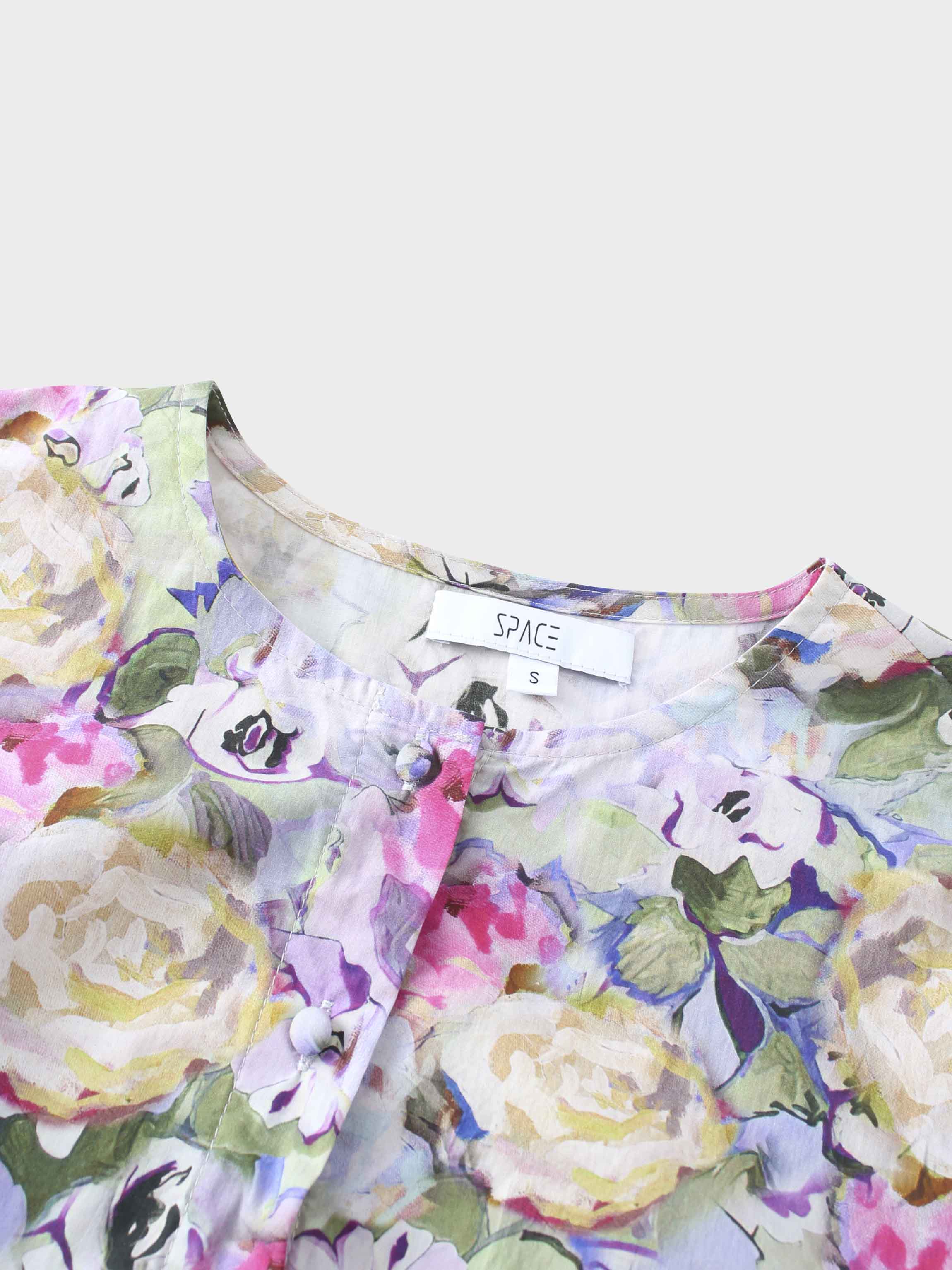 Crew Neck Button Down Blouse-Pink/Purple