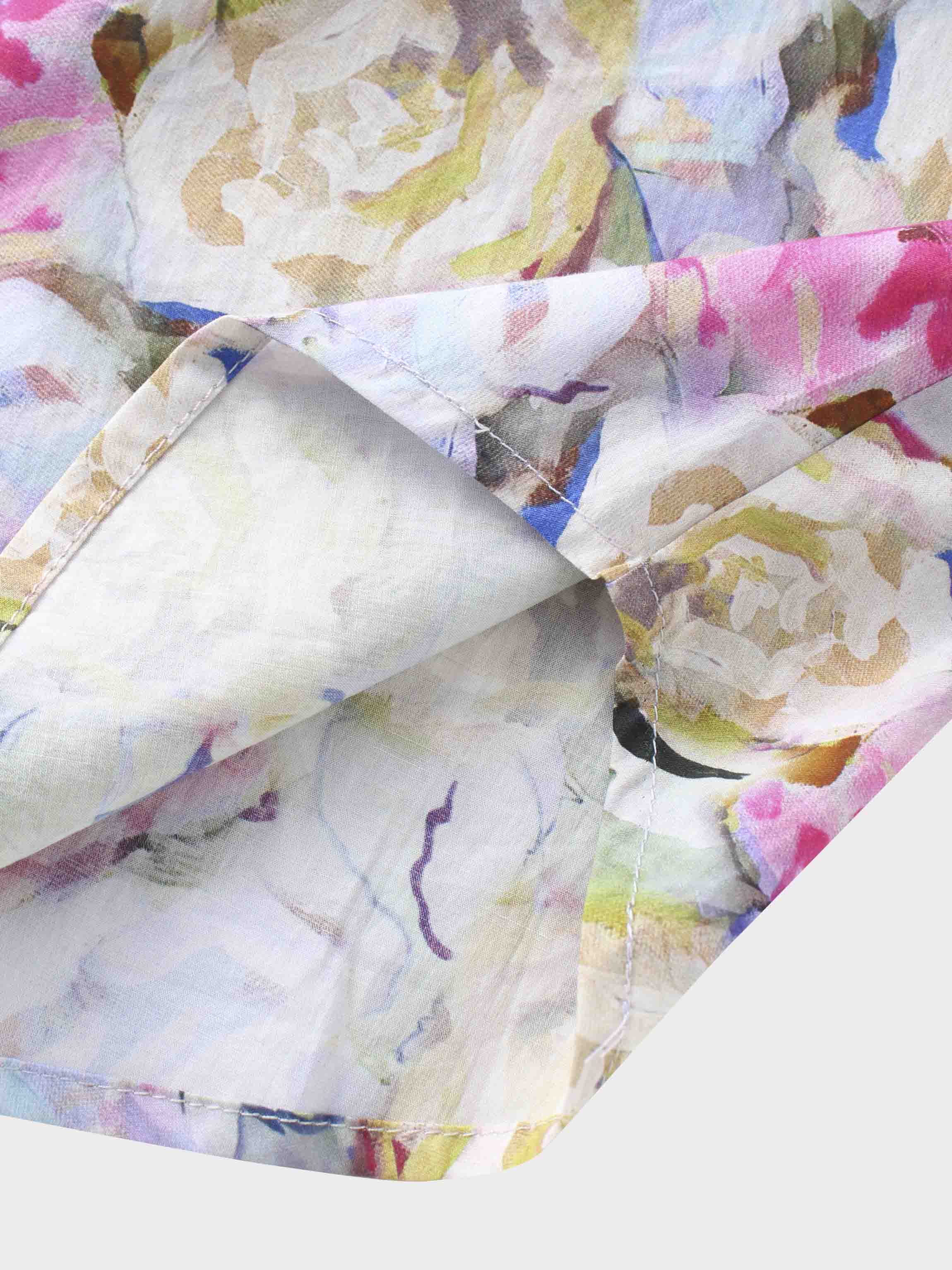 Crew Neck Button Down Blouse-Pink/Purple