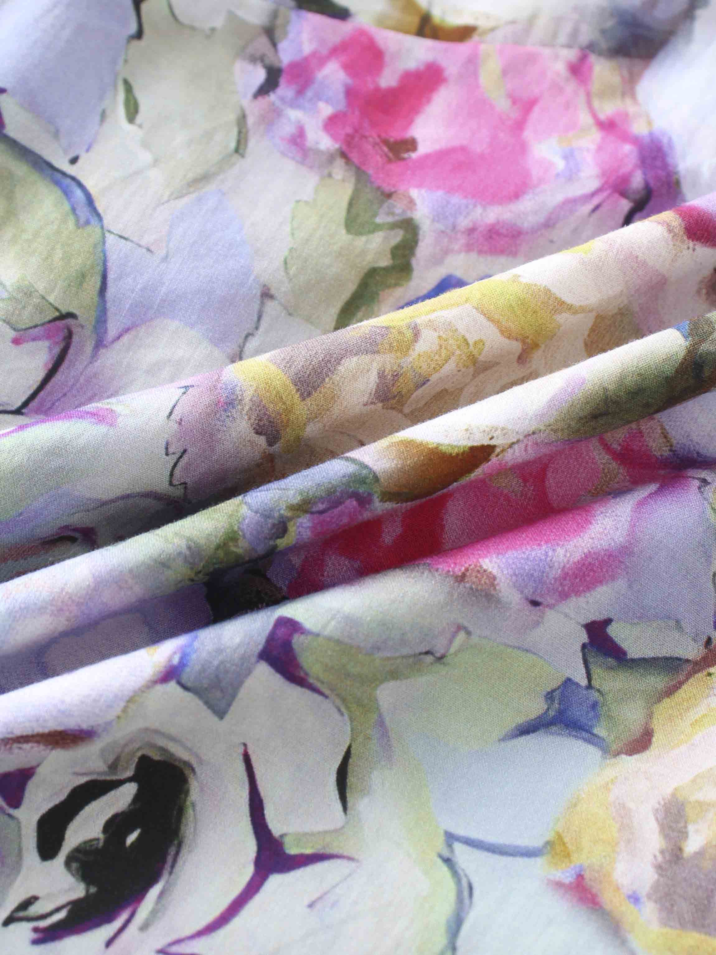 Crew Neck Button Down Blouse-Pink/Purple