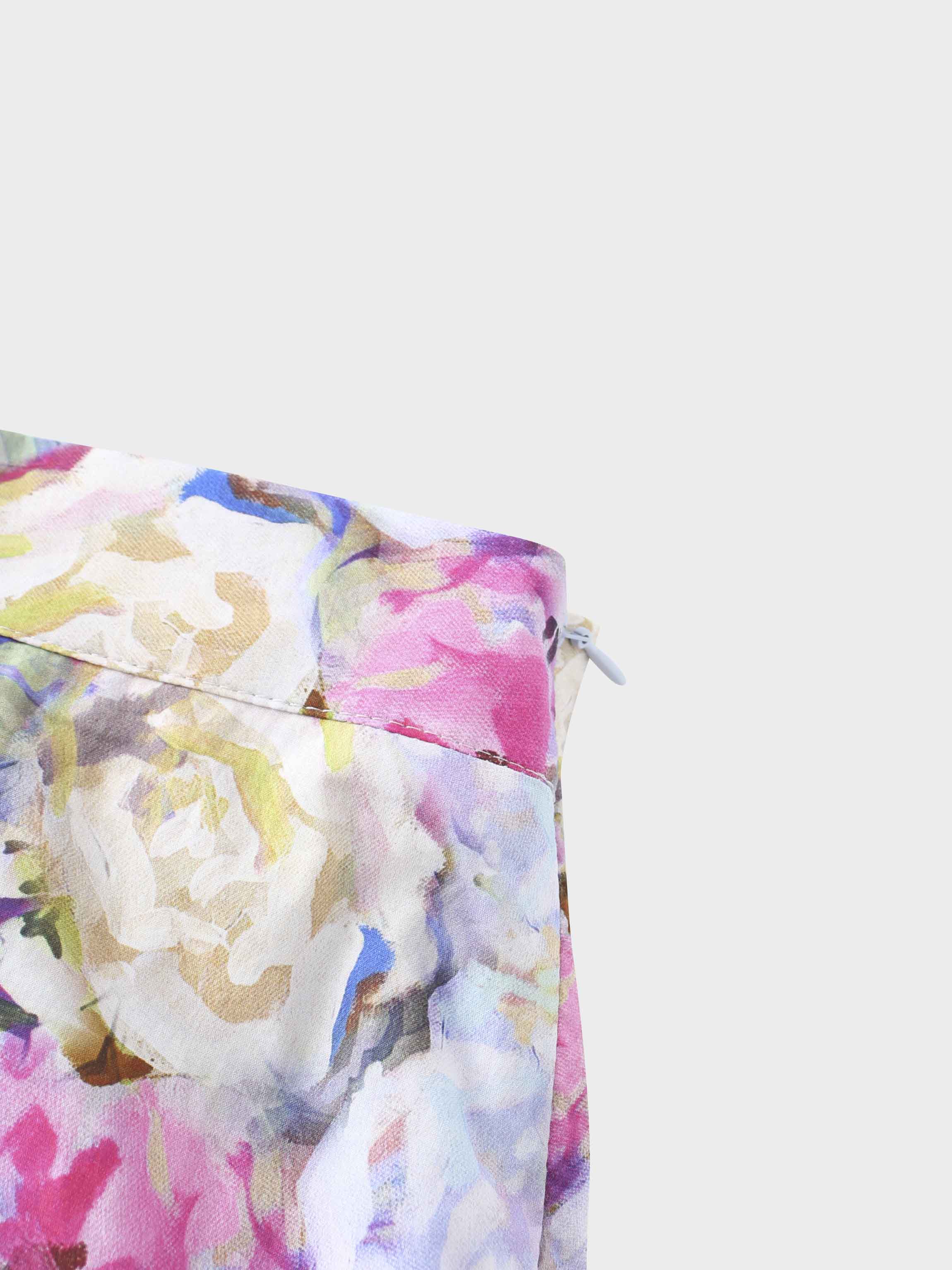 Yoke Floral Skirt-Pink/Purple