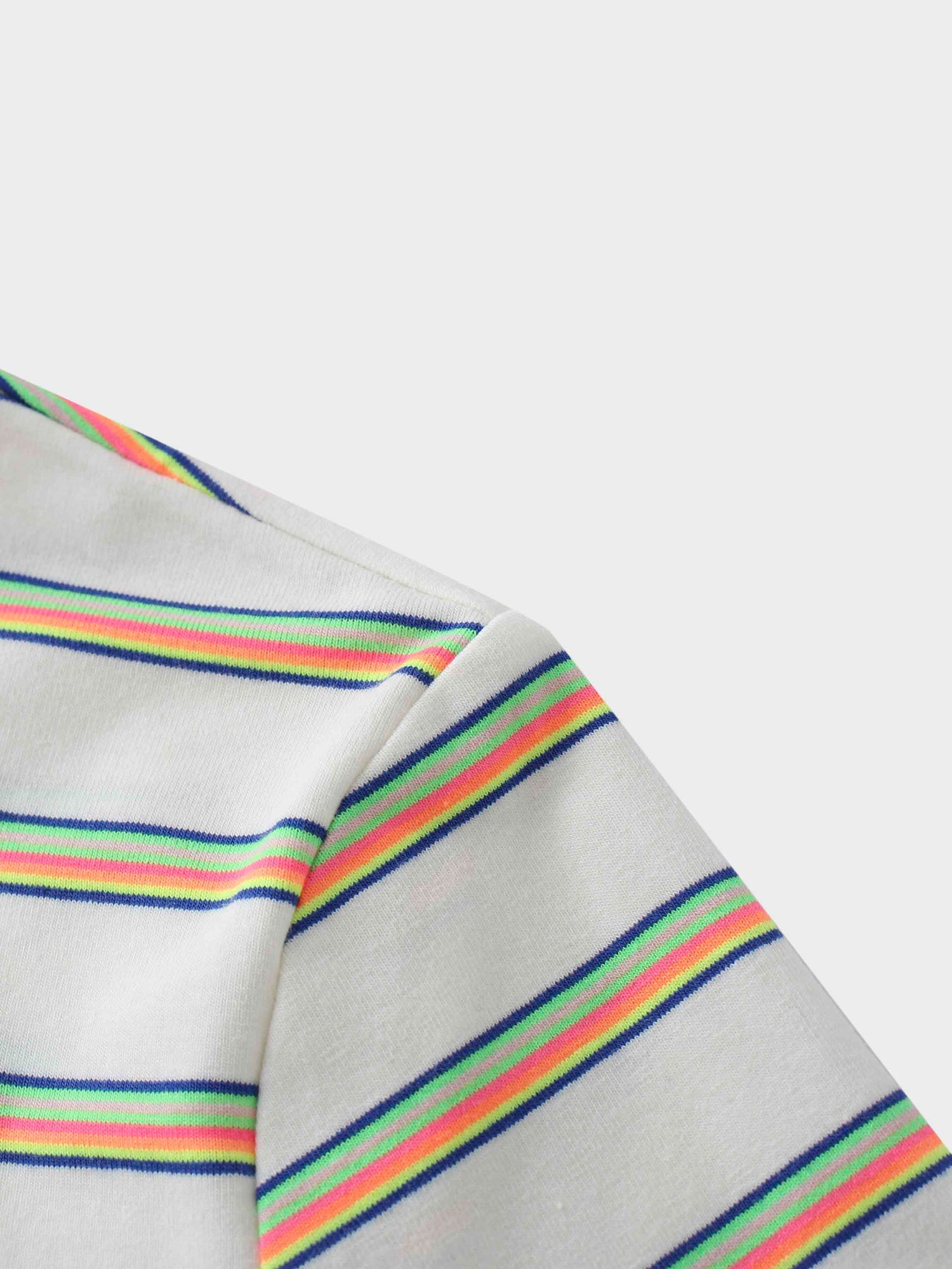 Flat Striped Crew Tee 3Q-White/Neon Stripe