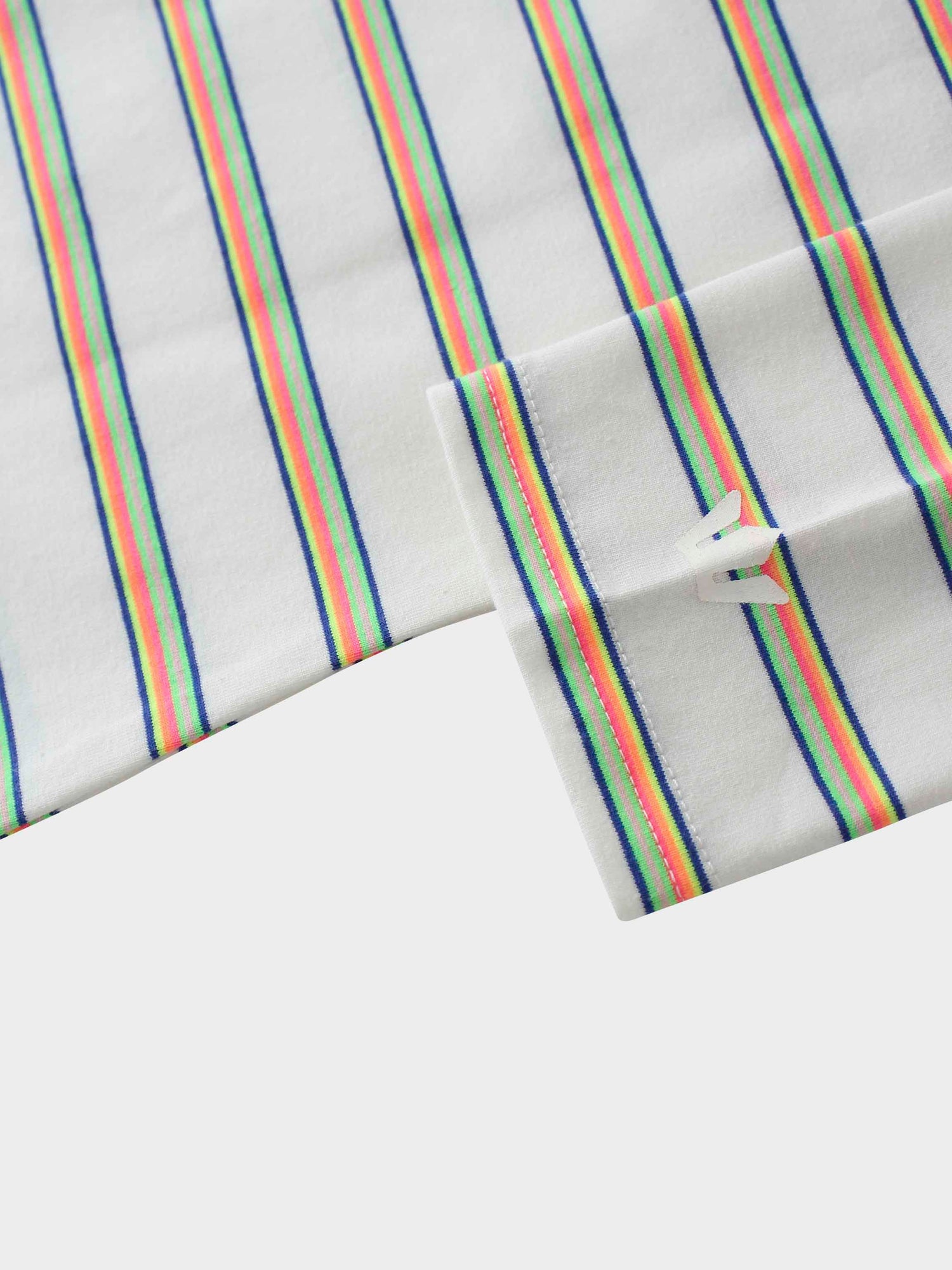 Flat Striped Crew Tee 3Q-White/Neon Stripe