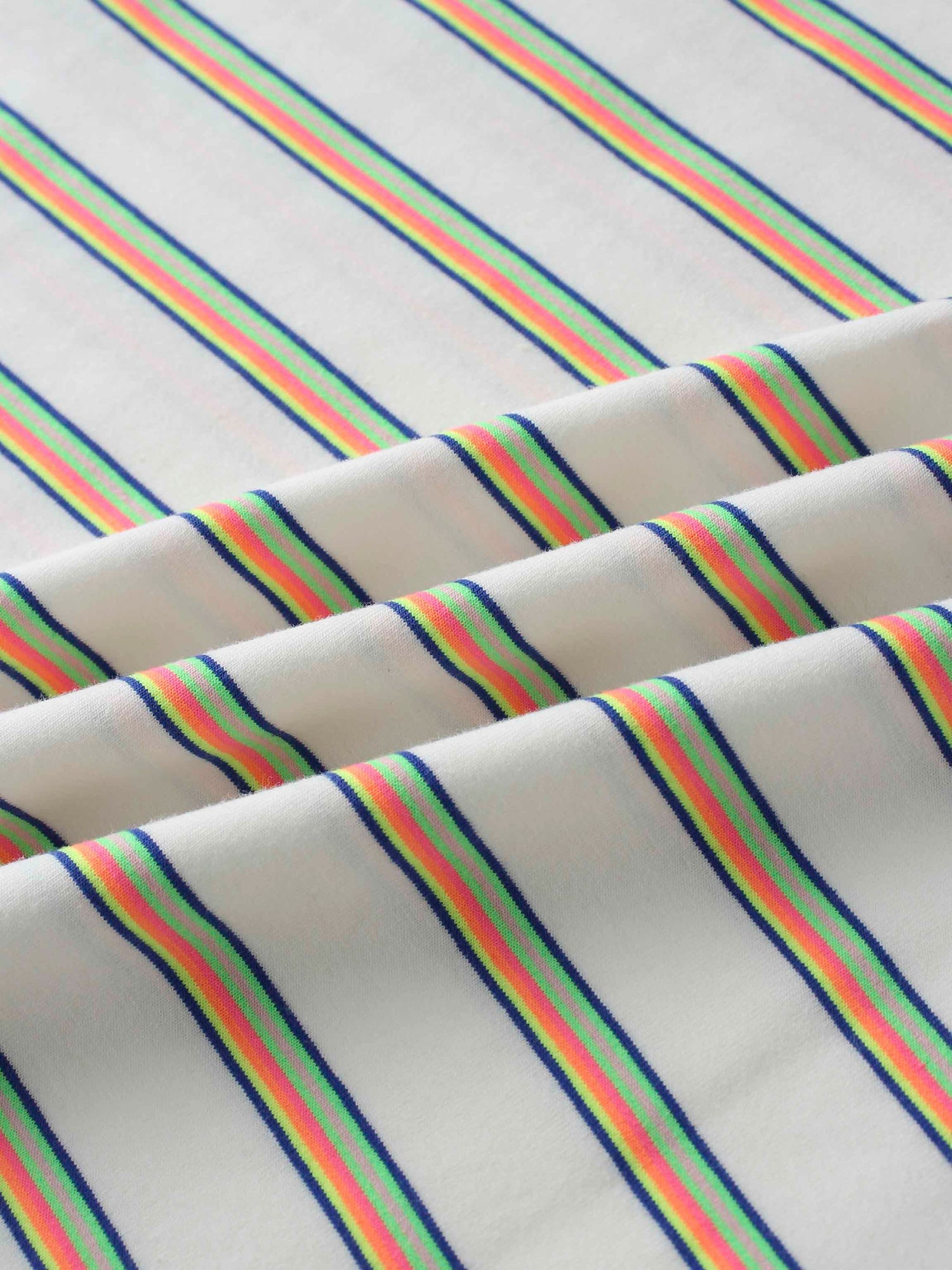 Flat Striped Crew Tee 3Q-White/Neon Stripe